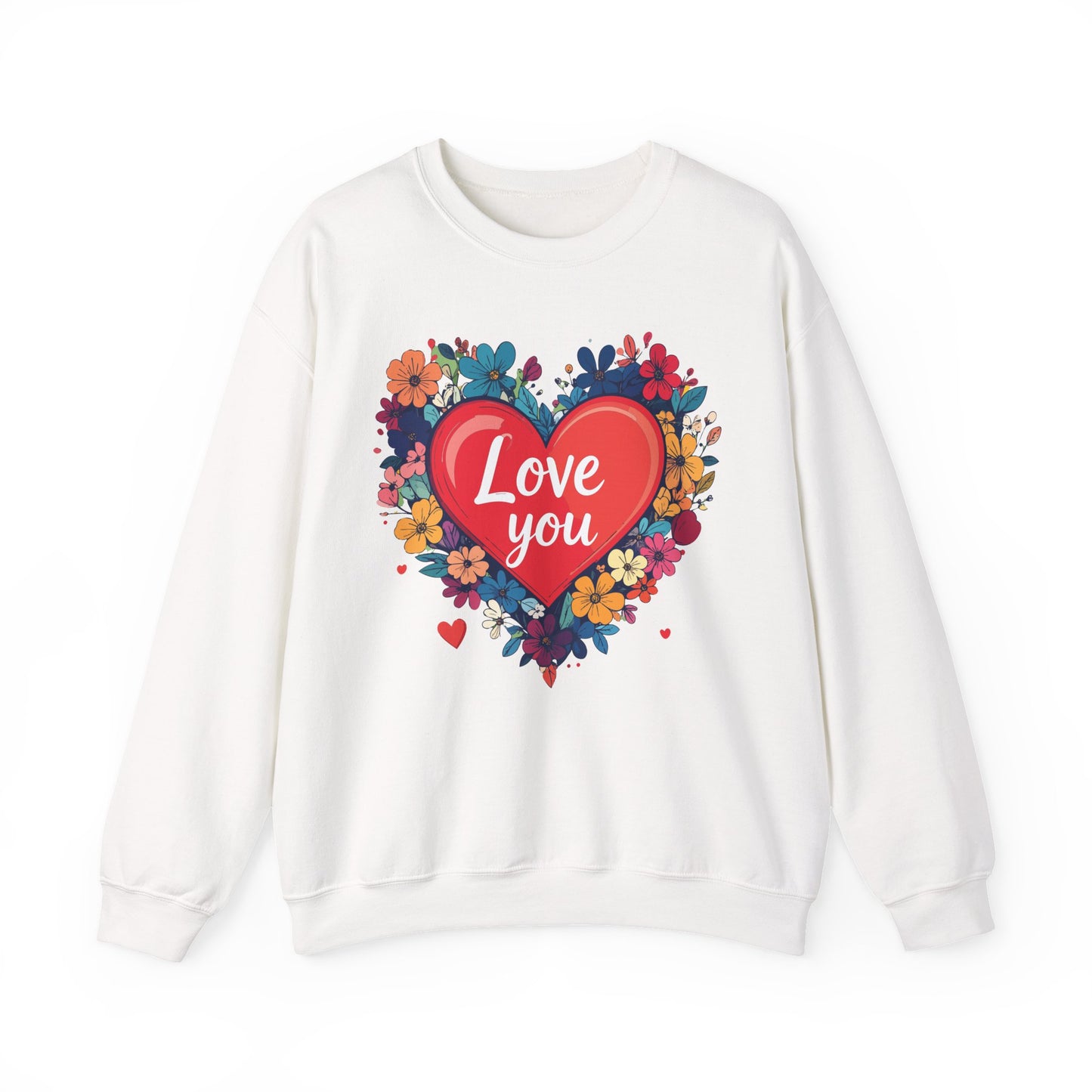 Unisex Floral Heart Sweatshirt Valentines Day Gift Cozy Crewneck Fifty Fifty Blend