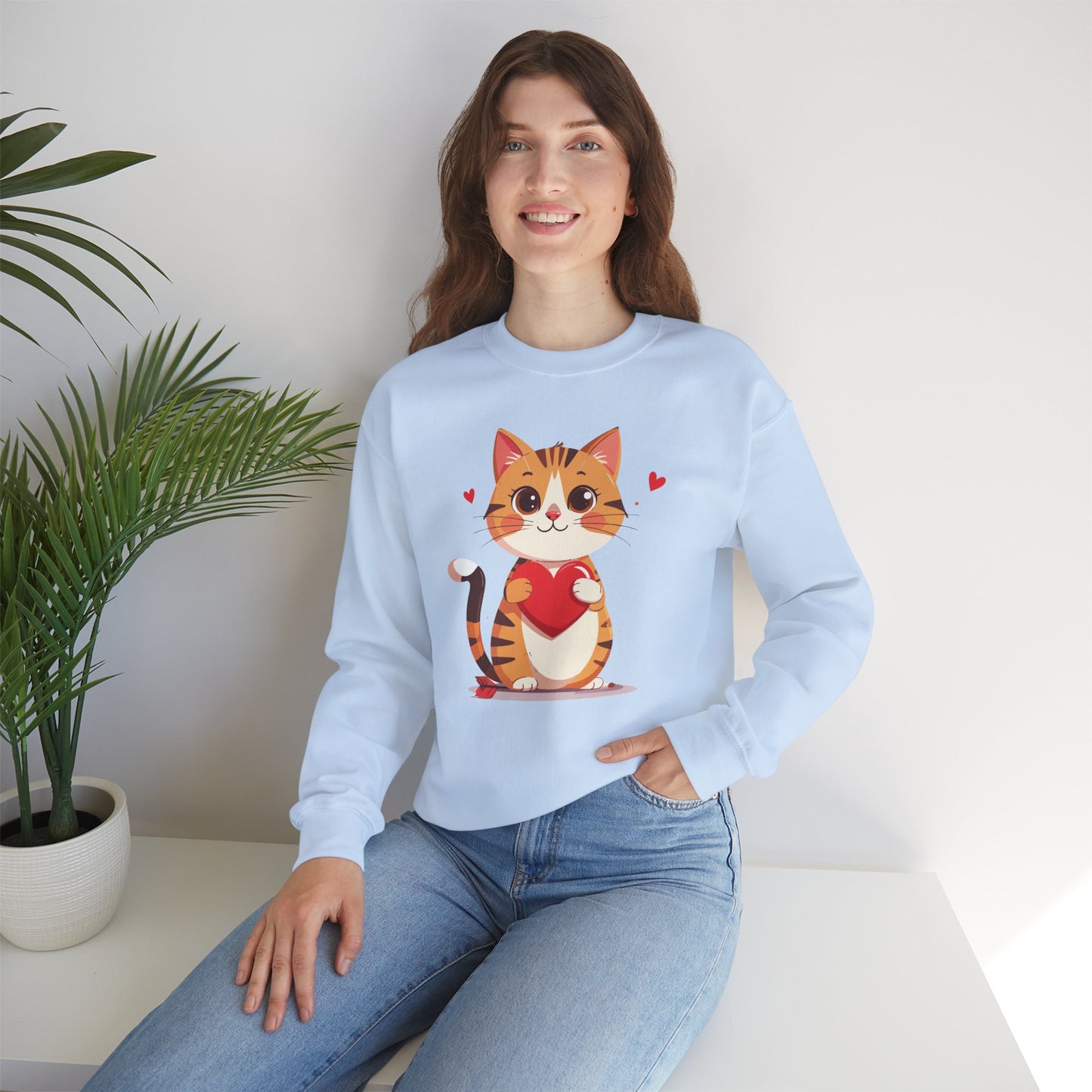 Cat Heart Sweatshirt, Heart Sweatshirt, Cat Sweatshirt, Valentine's Day Sweatshirt, 50/50 Cotton-Poly Animal Sweatshirt 103