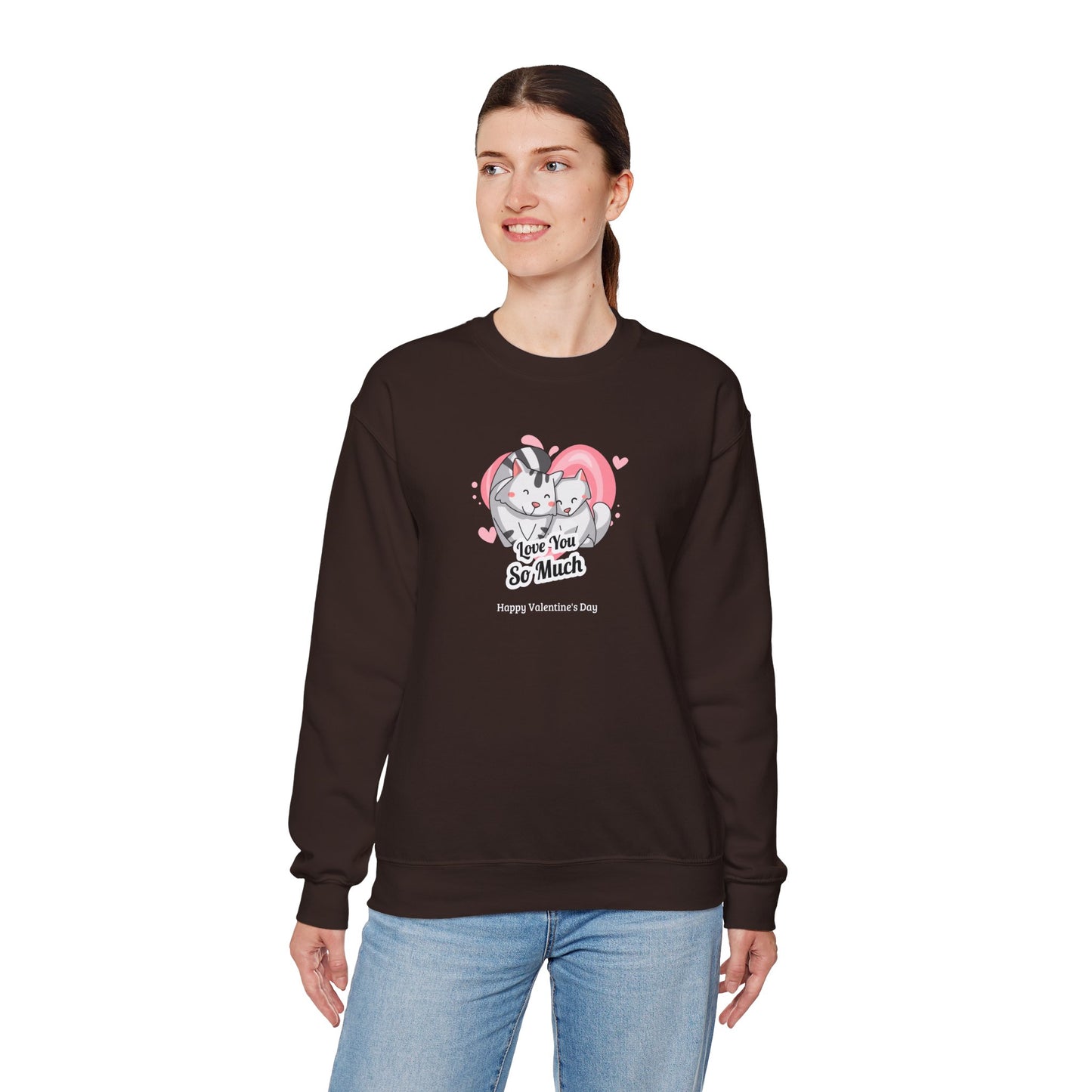 Cat Heart Sweatshirt Valentines Day Unisex 50 50 Cotton Poly Crewneck Gildan 18000