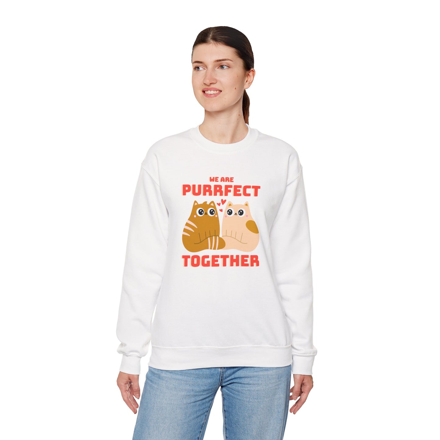 Cat Heart Sweatshirt Unisex 50/50 Cotton-Poly Blend Valentine Gift For Cat Lovers