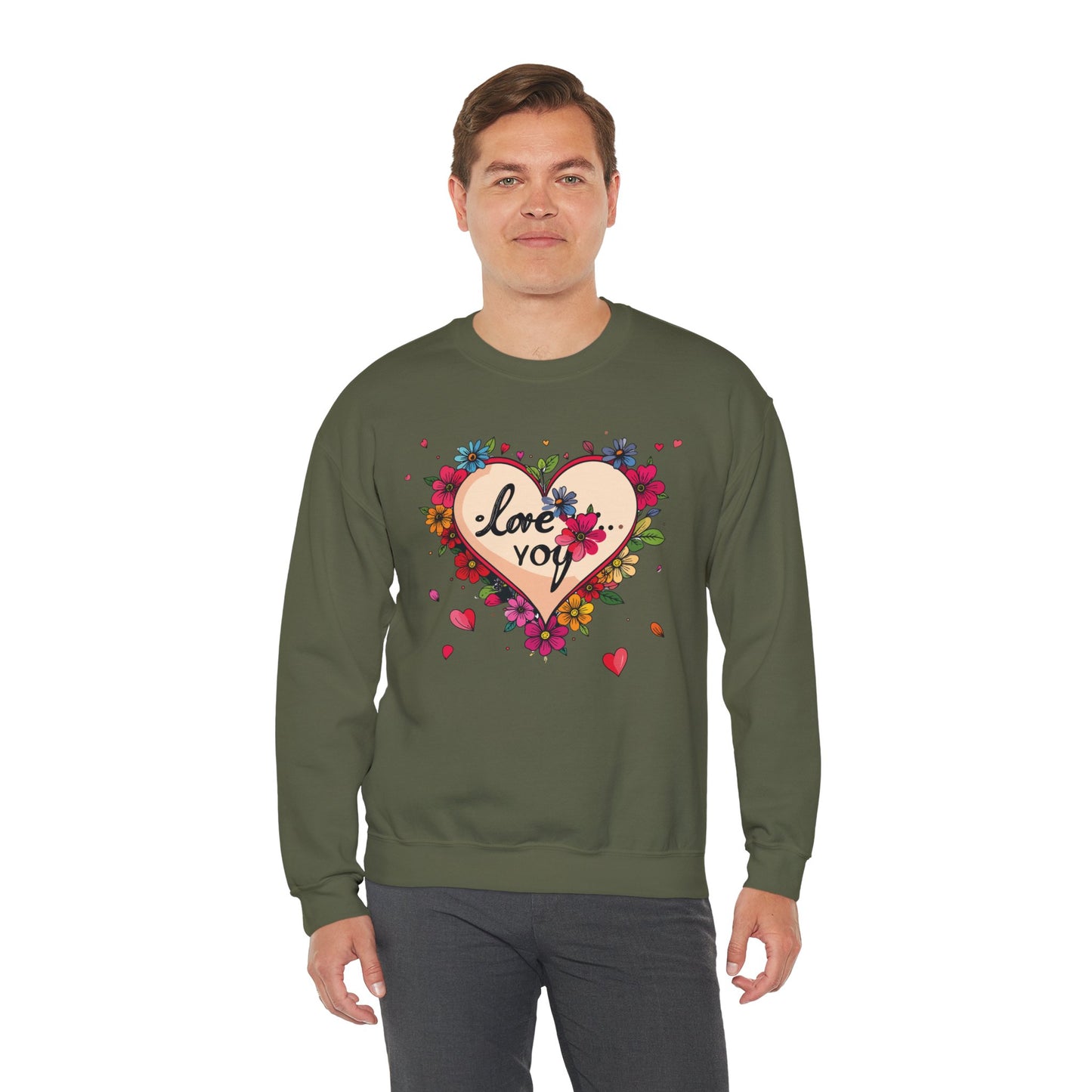 Floral Heart Love Sweatshirt Floral Heart Valentines Day Unisex Crewneck Fifty Fifty Cotton Polyester