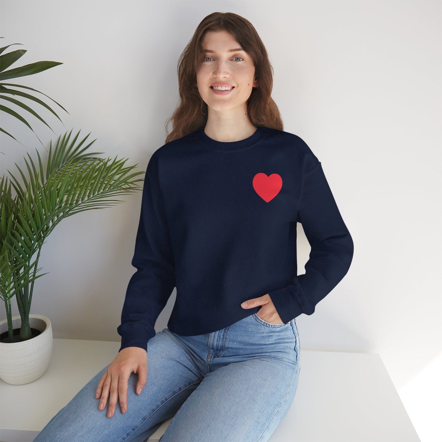Small Red Heart Sweatshirt Unisex Love Design Gildan 18000 Heavy Blend Crewneck Valentines Day