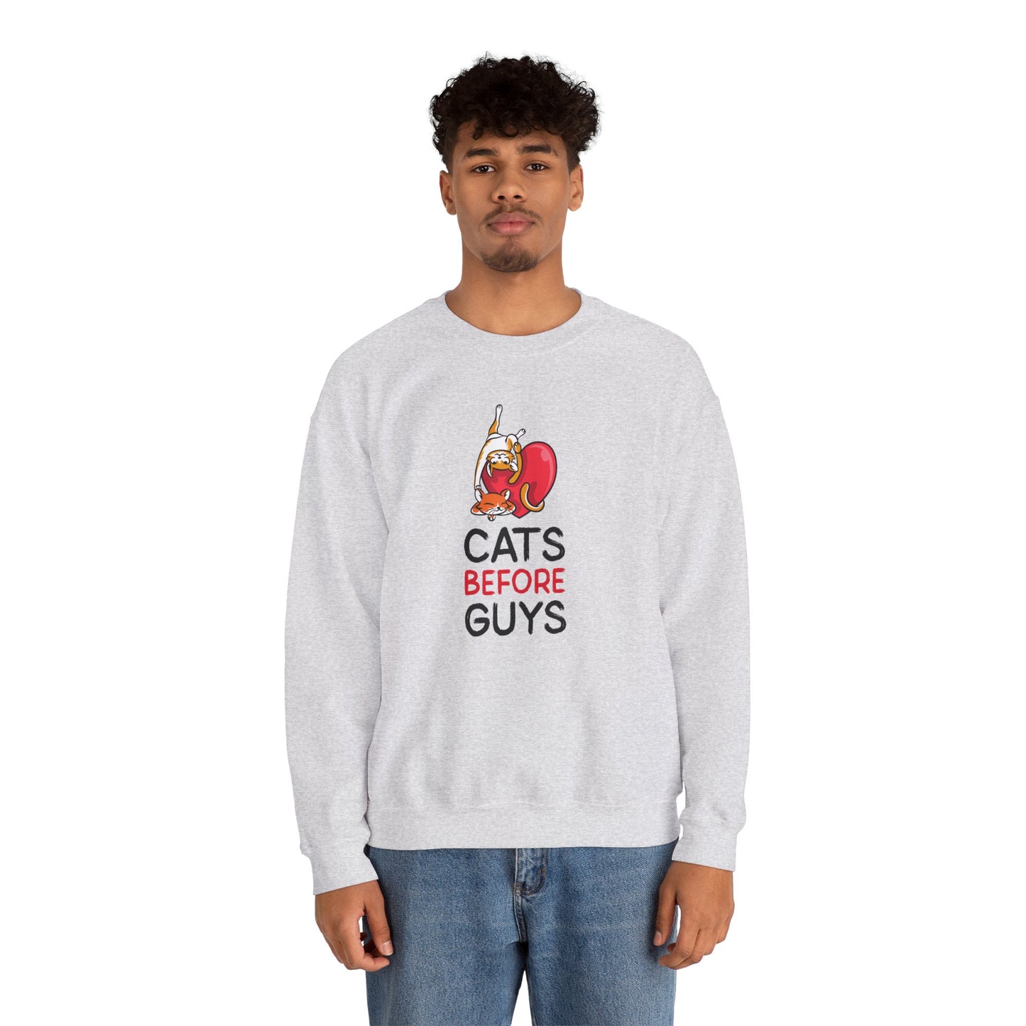Cat Heart Sweatshirt Unisex Valentines Day 50 50 Cotton Poly Heavy Blend Crewneck Sweatshirt