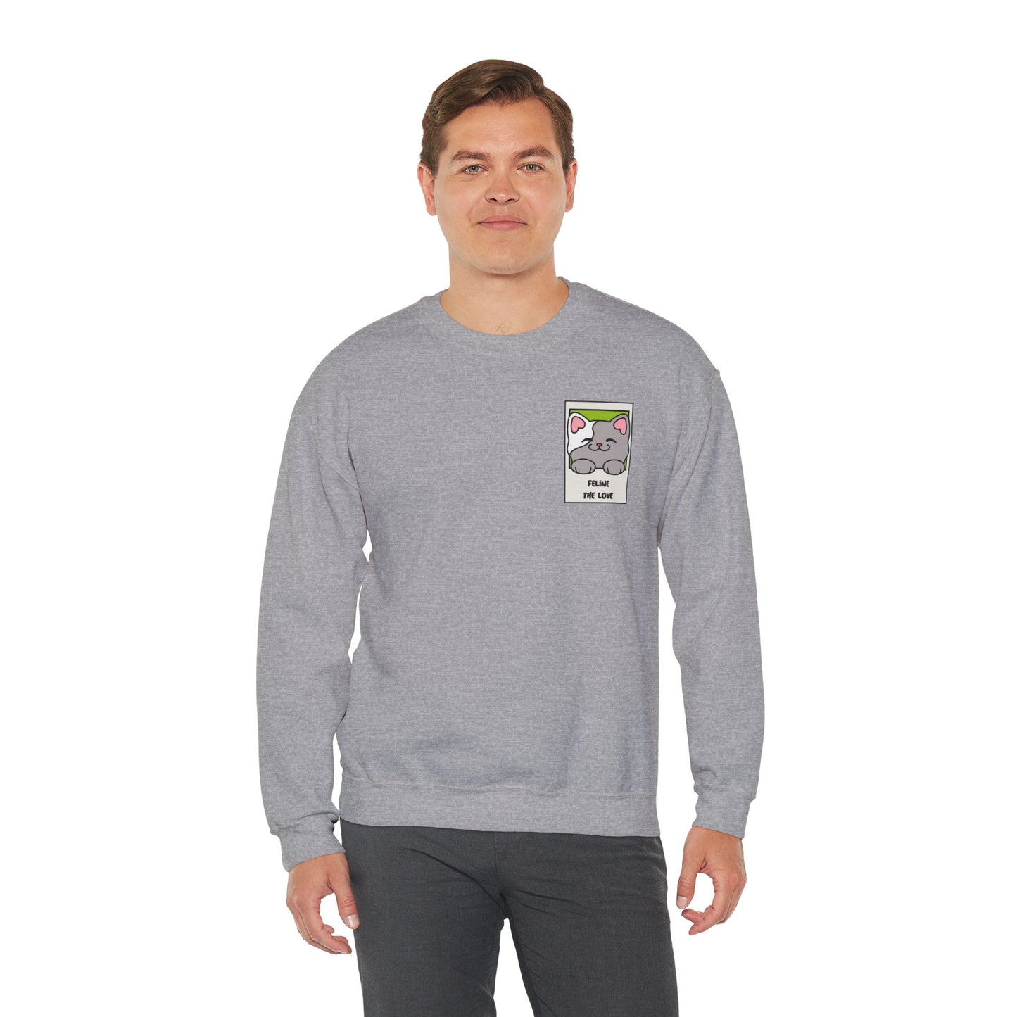 Pocket Cat Sweatshirt Unisex Cat Heart Sweatshirt Valentines Day Gift 50 Percent Cotton Poly Blend