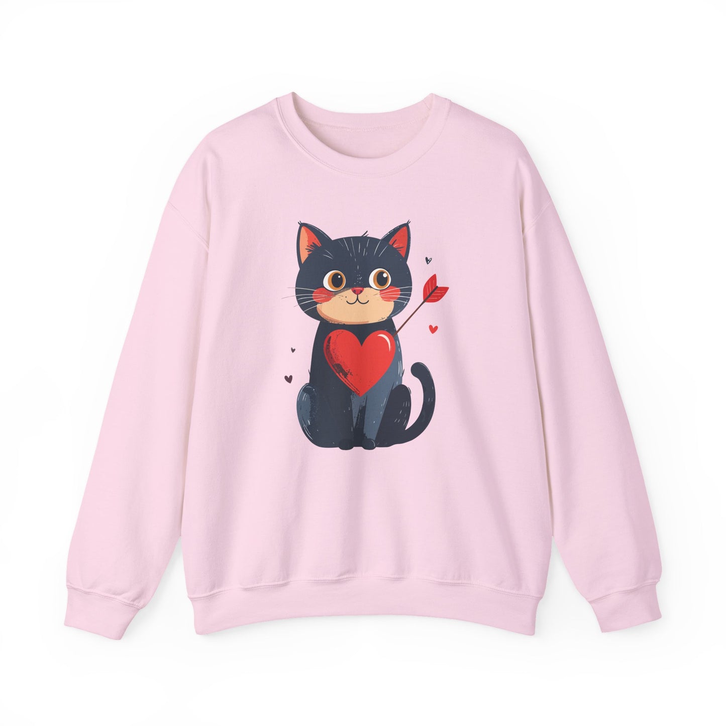 Cat Heart Sweatshirt Unisex Valentines Day Fifty Fifty Cotton Poly 8 Oz Heavy Blend
