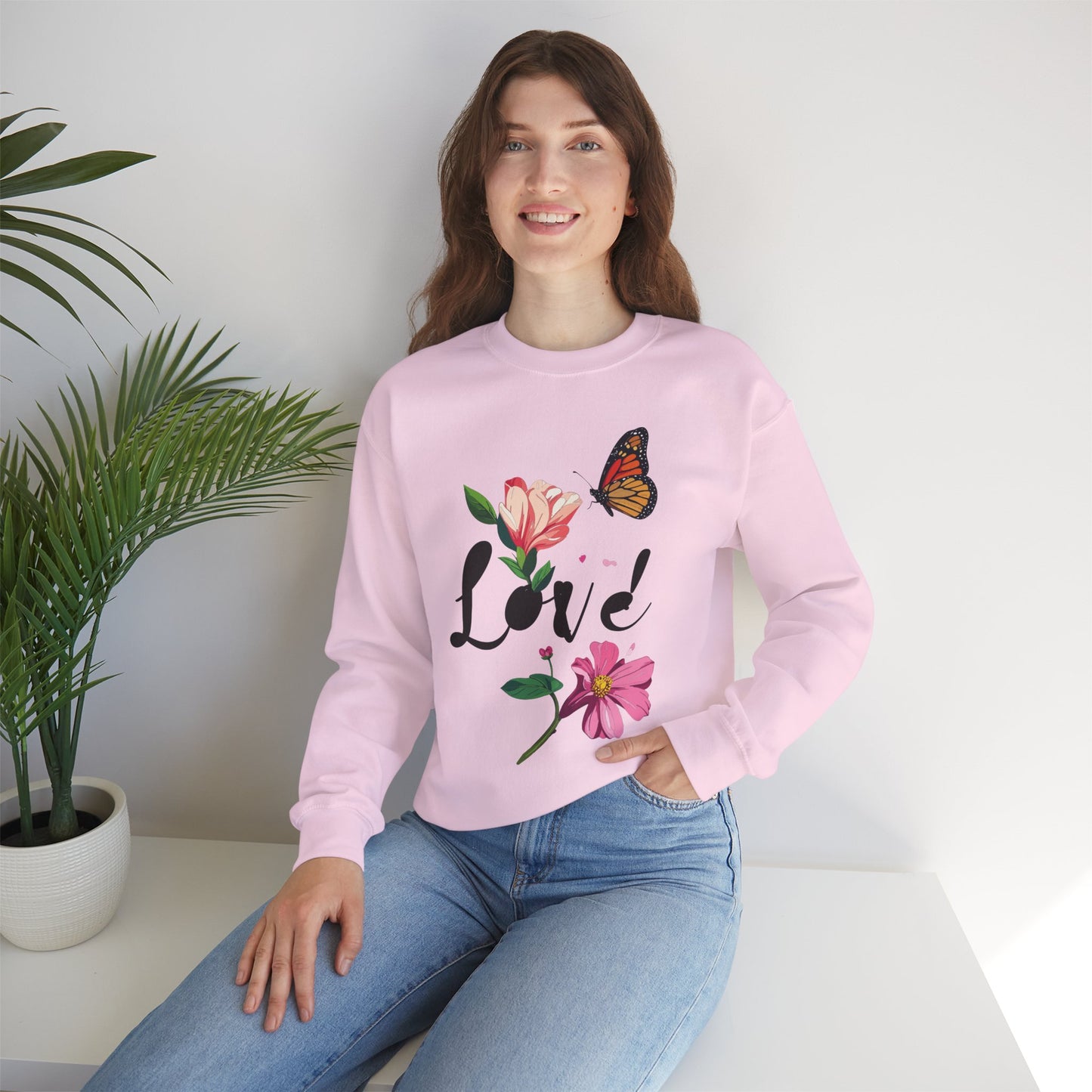 Floral Love Sweatshirt, Floral Butterfly Sweatshirt, Love Sweatshirt, Valentine's Day Sweatshirt, Floral Sweatshirt 120