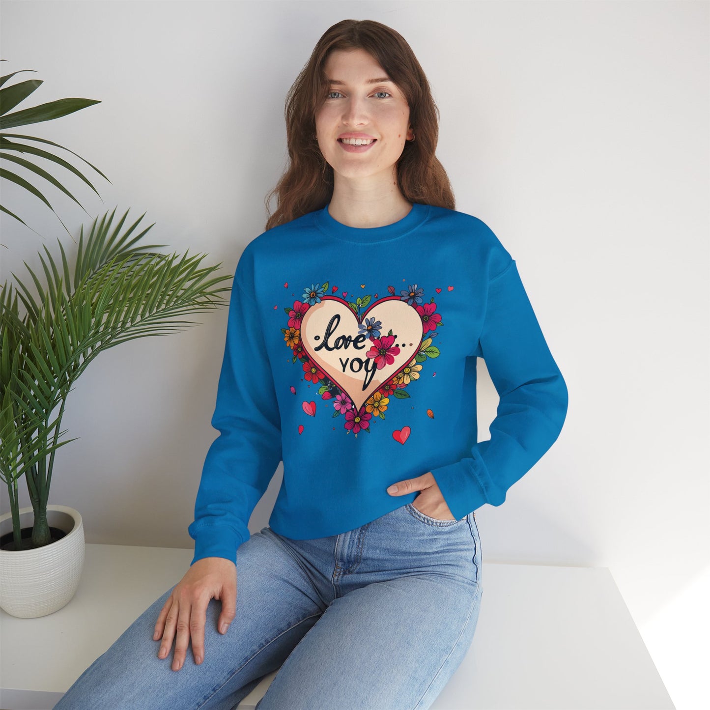 Floral Heart Love Sweatshirt Floral Heart Valentines Day Unisex Crewneck Fifty Fifty Cotton Polyester