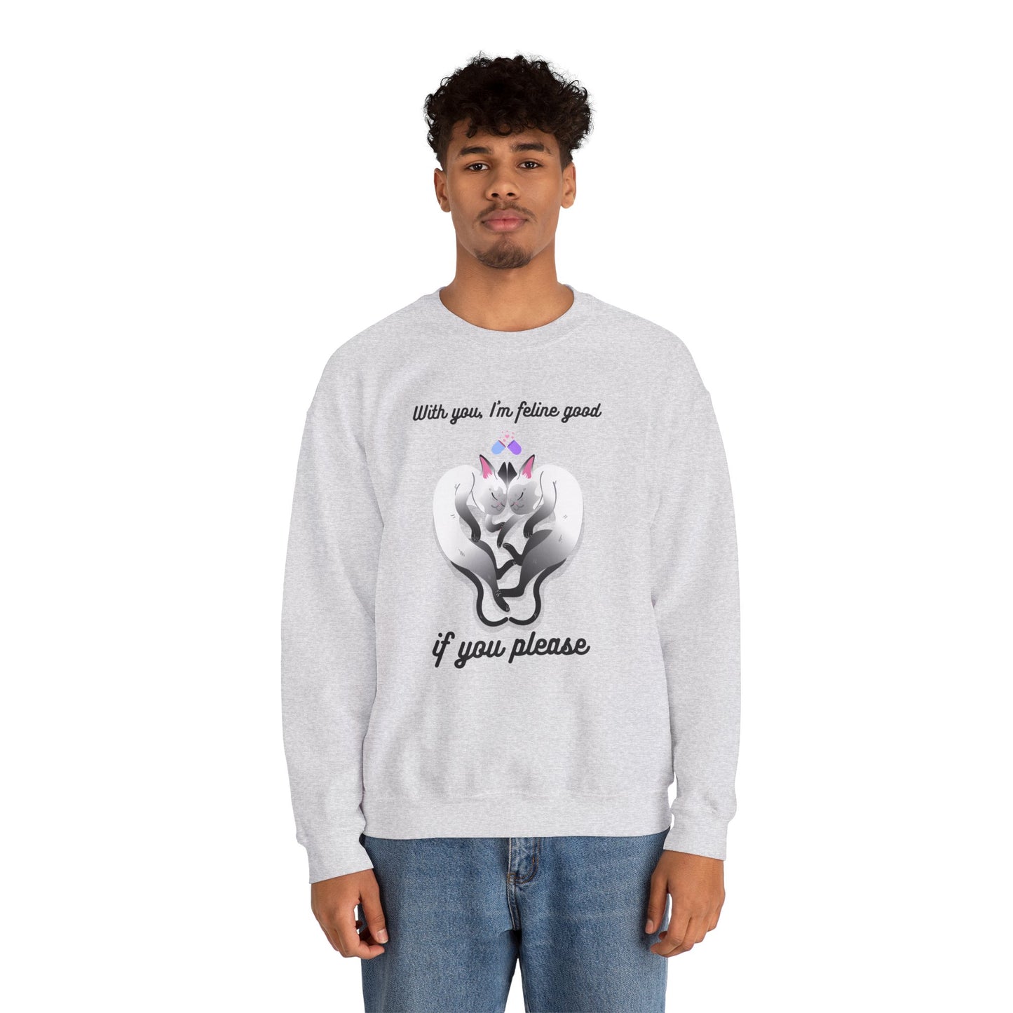 Double Cat Heart Sweatshirt Unisex Fifty Fifty Cotton Poly Valentines Day Sweatshirt