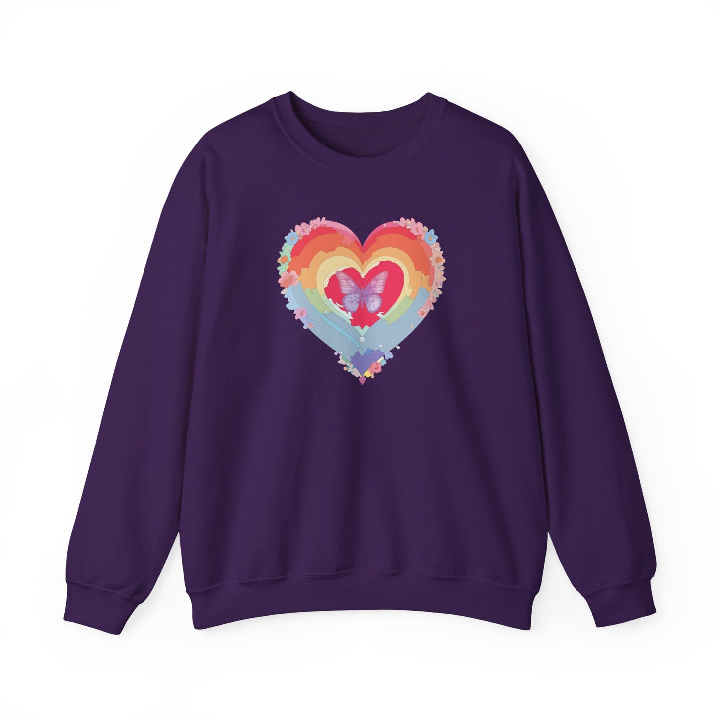 Rainbow Heart Floral Sweatshirt For Valentines Day Unisex Heavy Blend Crewneck Warm
