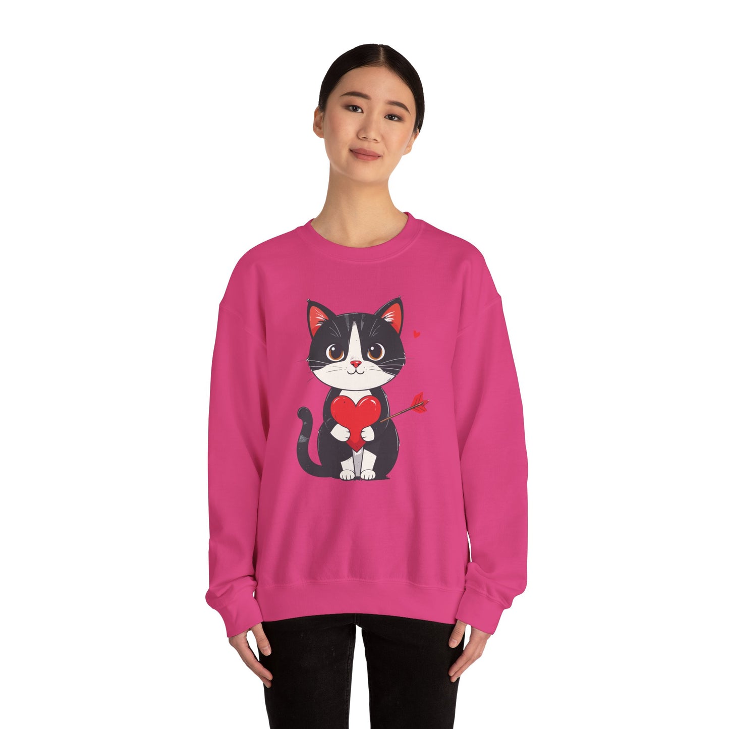 Cat Heart Sweatshirt, Heart Sweatshirt, Cat Sweatshirt, Valentine's Day Sweatshirt, 50/50 Cotton-Poly Animal Sweatshirt 110