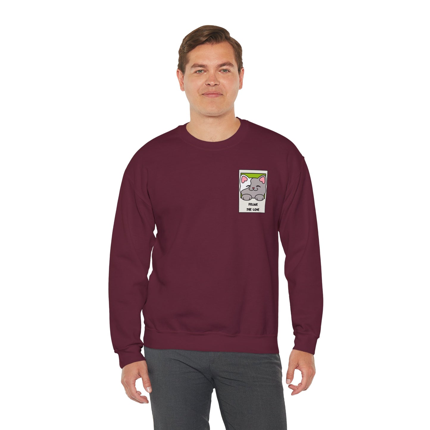 Pocket Cat Sweatshirt Unisex Cat Heart Sweatshirt Valentines Day Gift 50 Percent Cotton Poly Blend