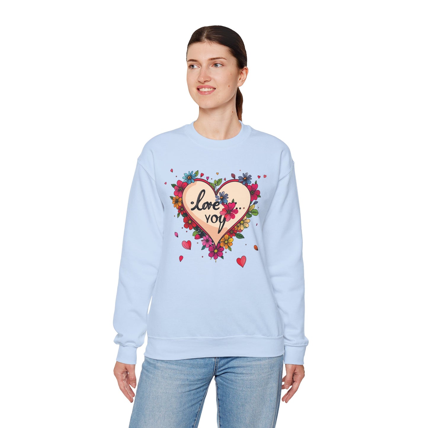 Floral Heart Love Sweatshirt Floral Heart Valentines Day Unisex Crewneck Fifty Fifty Cotton Polyester