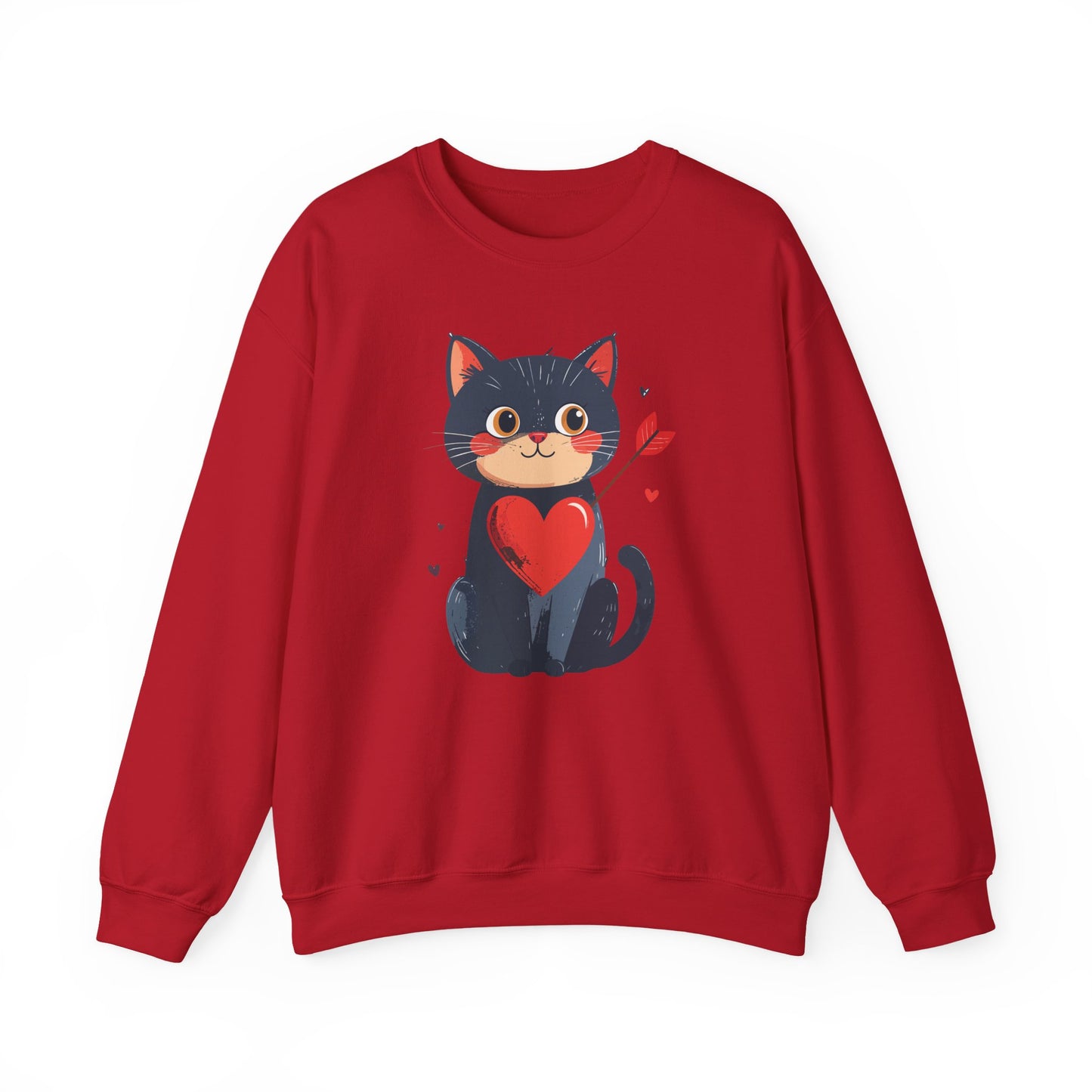Cat Heart Sweatshirt Unisex Valentines Day Fifty Fifty Cotton Poly 8 Oz Heavy Blend
