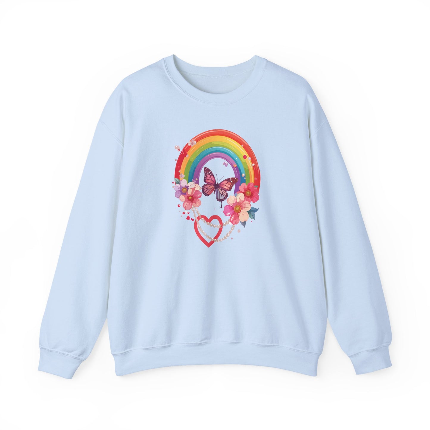 Rainbow Heart Floral Sweatshirt Unisex Valentines Day Love Gift Gildan 18000 Sweatshirt