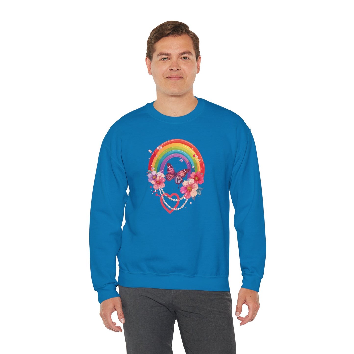 Rainbow Heart Floral Sweatshirt Unisex Valentines Day Love Gift Gildan 18000 Sweatshirt
