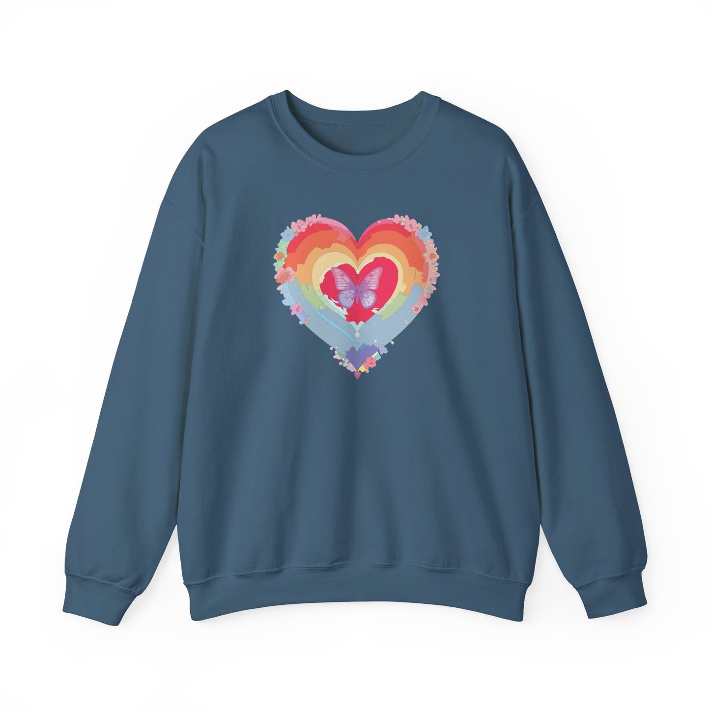 Rainbow Heart Floral Sweatshirt For Valentines Day Unisex Heavy Blend Crewneck Warm
