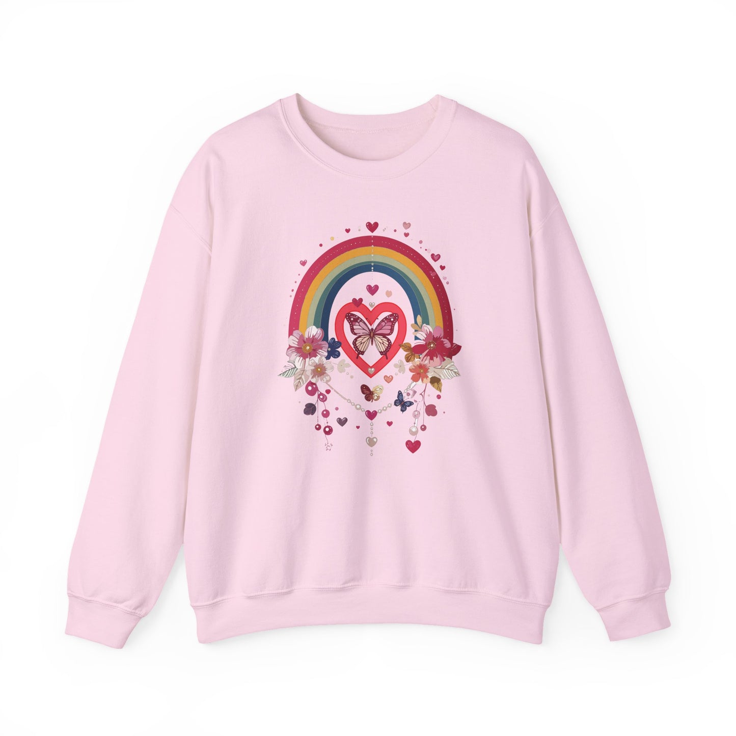 Rainbow Heart Floral Unisex Sweatshirt Crewneck Love Valentine's Day Graphic Gildan 18000