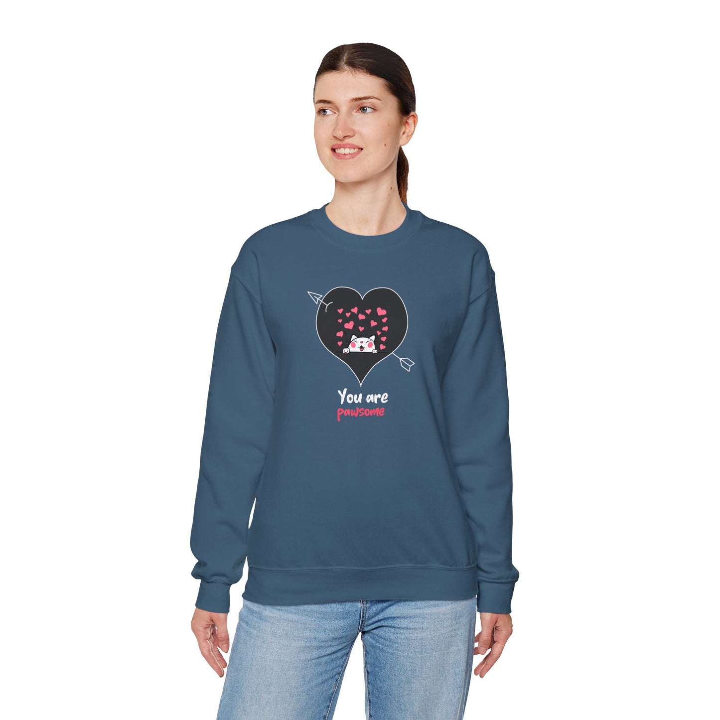 Cat Heart Sweatshirt Valentines Day Fifty Fifty Cotton Poly Unisex Crewneck Gift Idea