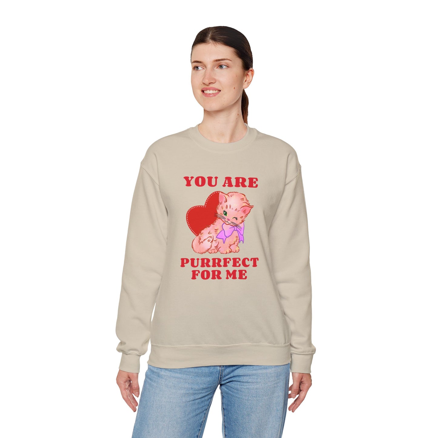 Cat Heart Sweatshirt Unisex Valentines Day Fifty Fifty Cotton Poly Blend Crewneck