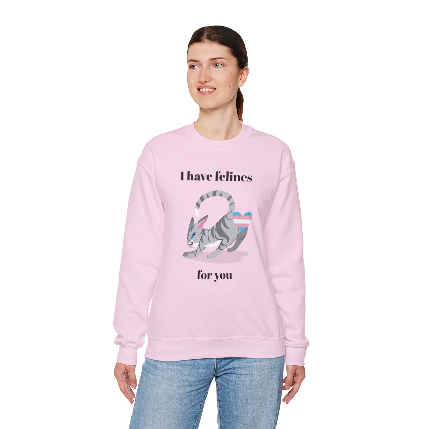 Cat Heart Sweatshirt Unisex Valentine Design 50 50 Cotton Poly Gildan 18000 Crewneck