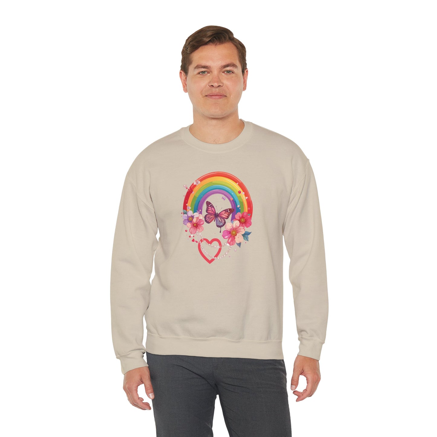 Rainbow Heart Floral Sweatshirt Unisex Valentines Day Love Gift Gildan 18000 Sweatshirt