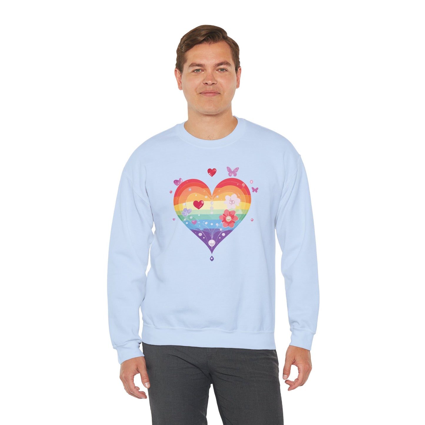Rainbow Heart Floral Sweatshirt Unisex Valentines Day Graphic Love Sweatshirt Gift Idea