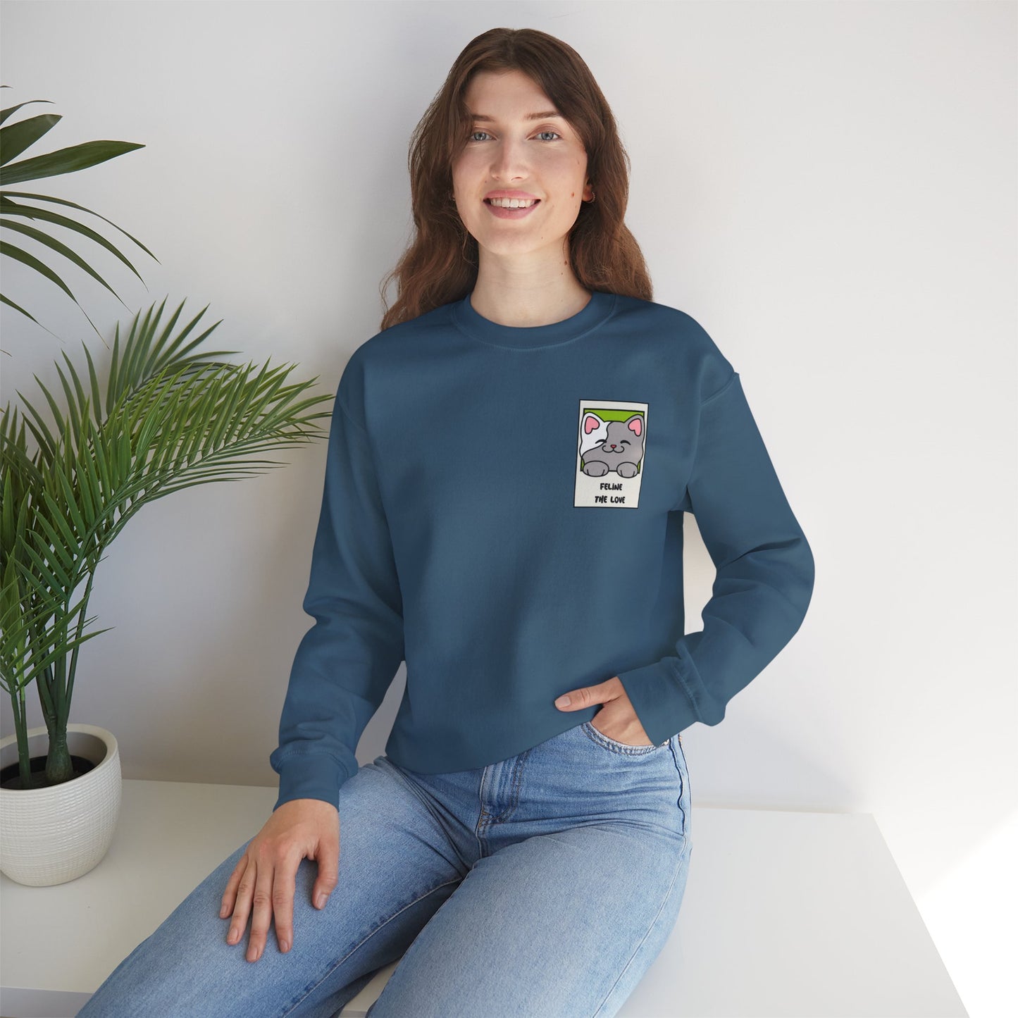 Pocket Cat Sweatshirt Unisex Cat Heart Sweatshirt Valentines Day Gift 50 Percent Cotton Poly Blend