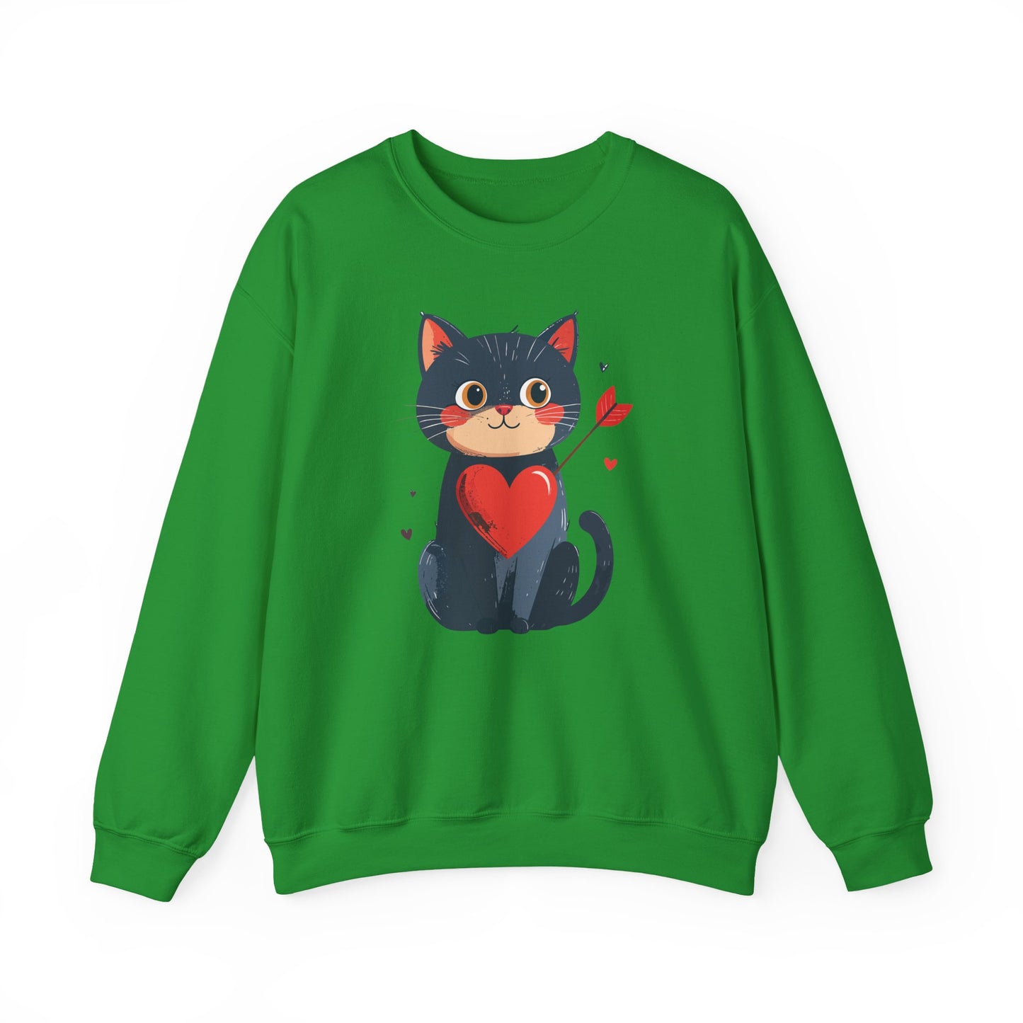 Cat Heart Sweatshirt Unisex Valentines Day Fifty Fifty Cotton Poly 8 Oz Heavy Blend