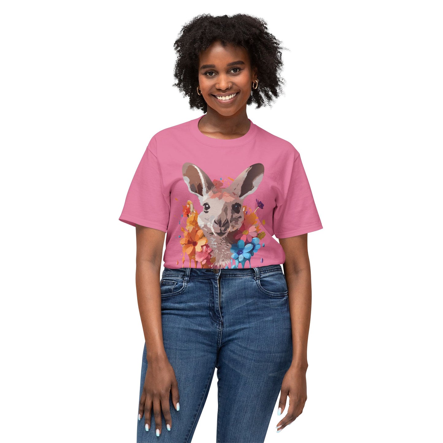 Kangaroo T-Shirt, Vintage Kangaroo Tee, Floral Tees, Kangaroo Art Design Shirt, Tee Shirt with Kangaroo 1