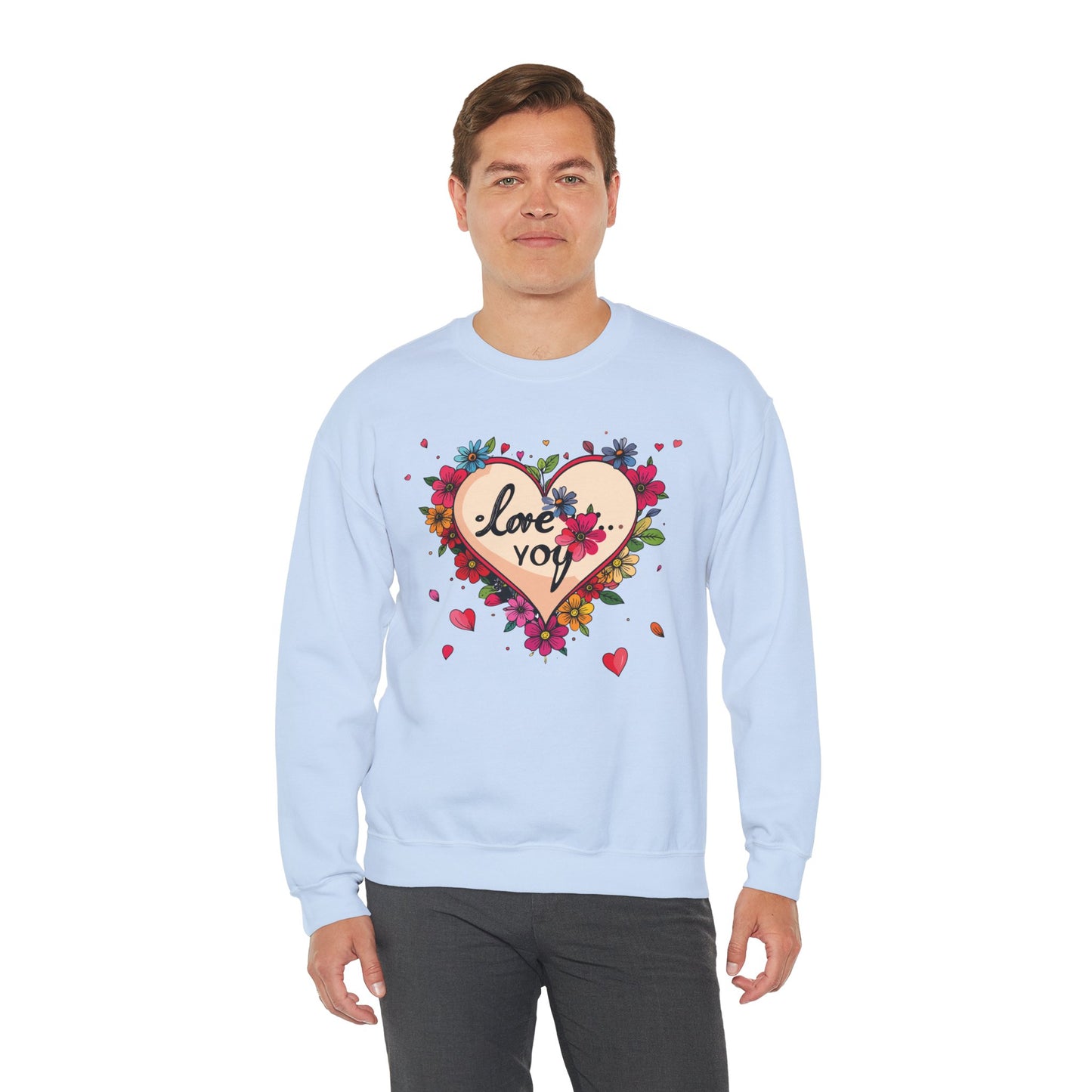 Floral Heart Love Sweatshirt Floral Heart Valentines Day Unisex Crewneck Fifty Fifty Cotton Polyester
