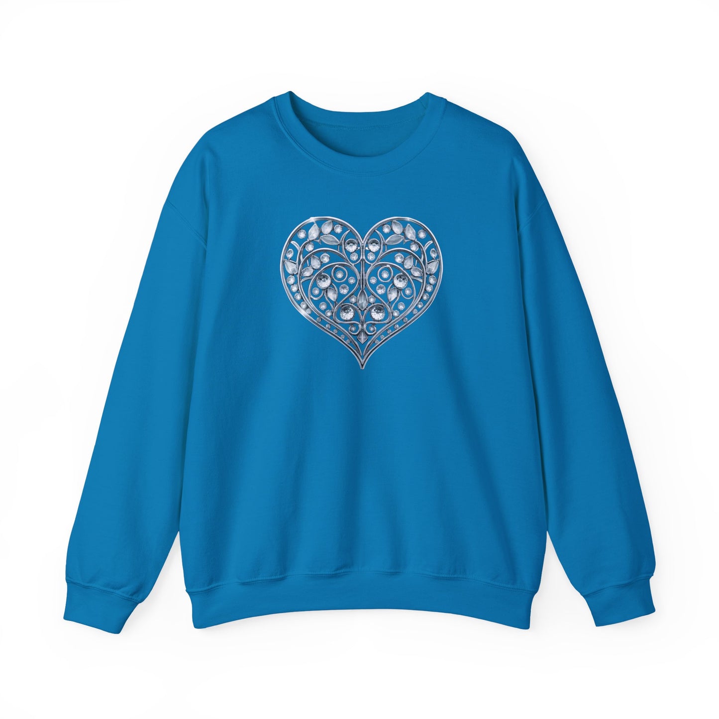 Big Crystal Heart Sweatshirt Unisex Fifty Fifty Cotton Poly Crewneck Valentines Day Sweatshirt