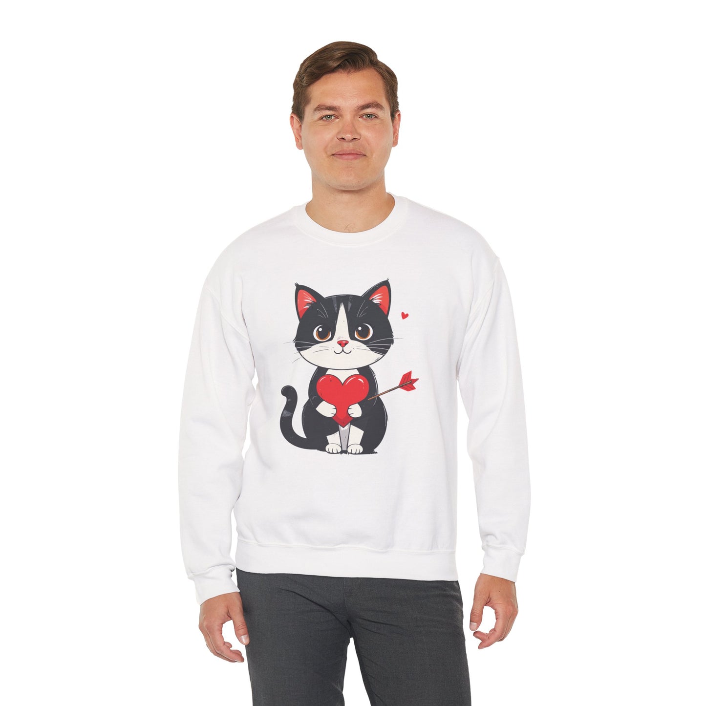 Cat Heart Sweatshirt, Heart Sweatshirt, Cat Sweatshirt, Valentine's Day Sweatshirt, 50/50 Cotton-Poly Animal Sweatshirt 110