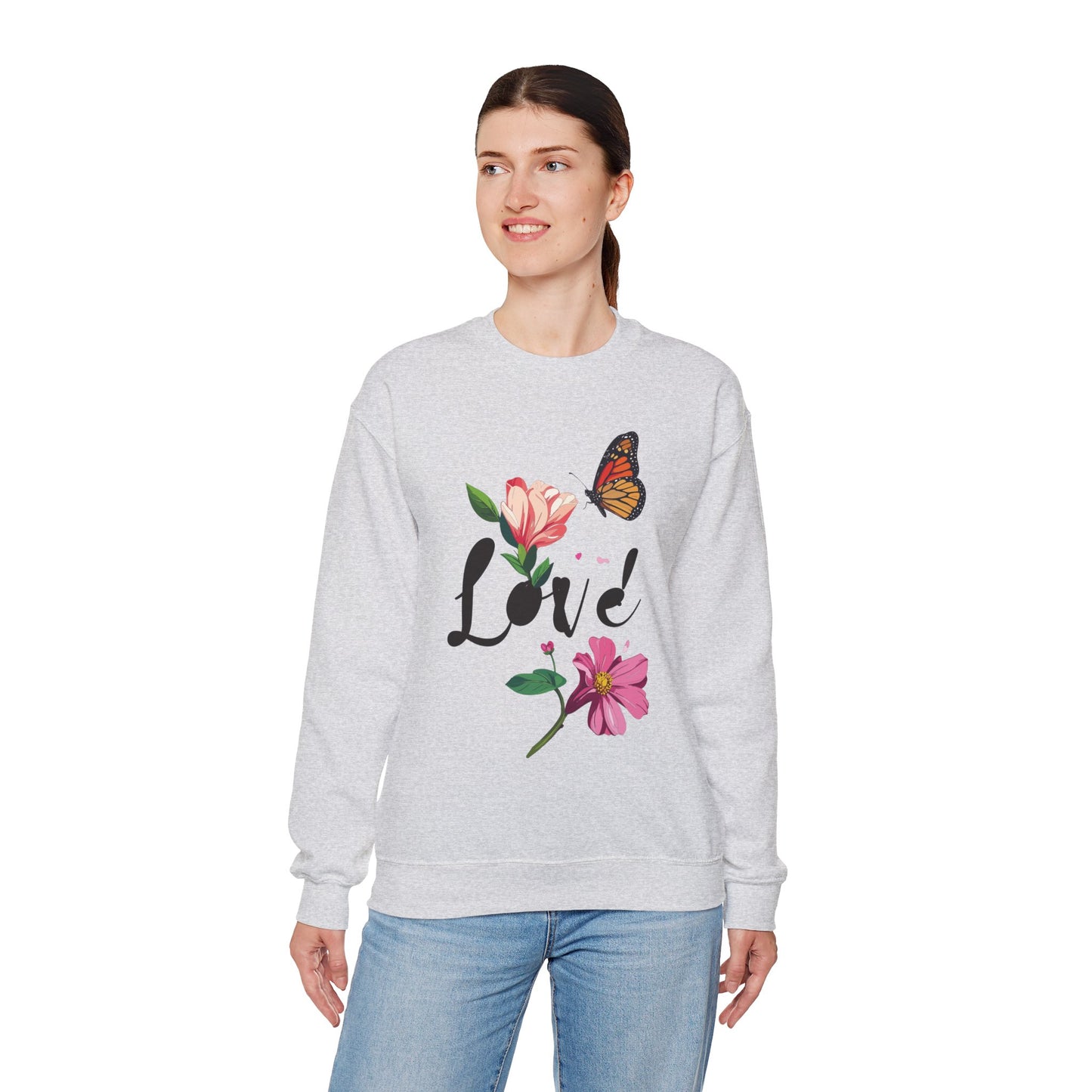 Floral Love Sweatshirt, Floral Butterfly Sweatshirt, Love Sweatshirt, Valentine's Day Sweatshirt, Floral Sweatshirt 120