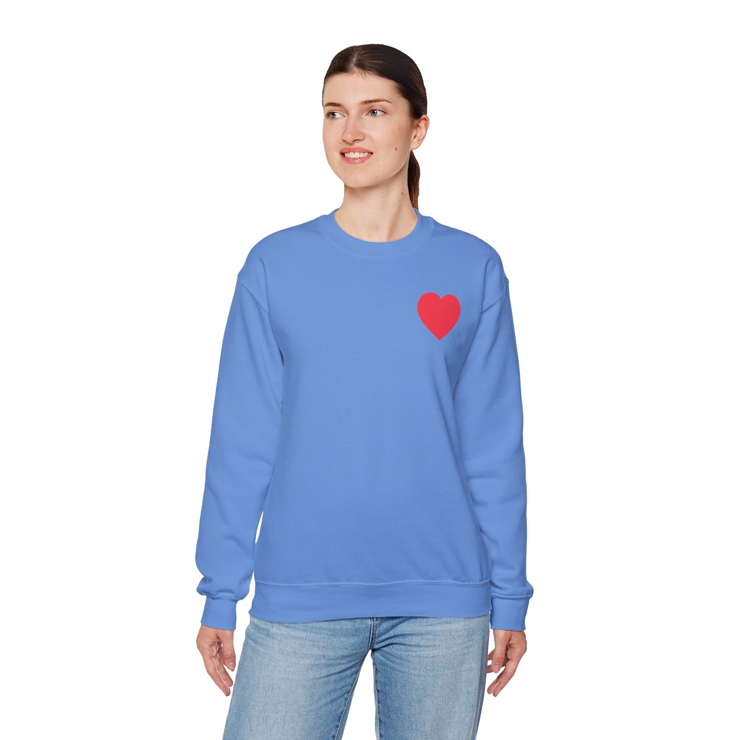 Small Red Heart Sweatshirt Unisex Love Design Gildan 18000 Heavy Blend Crewneck Valentines Day
