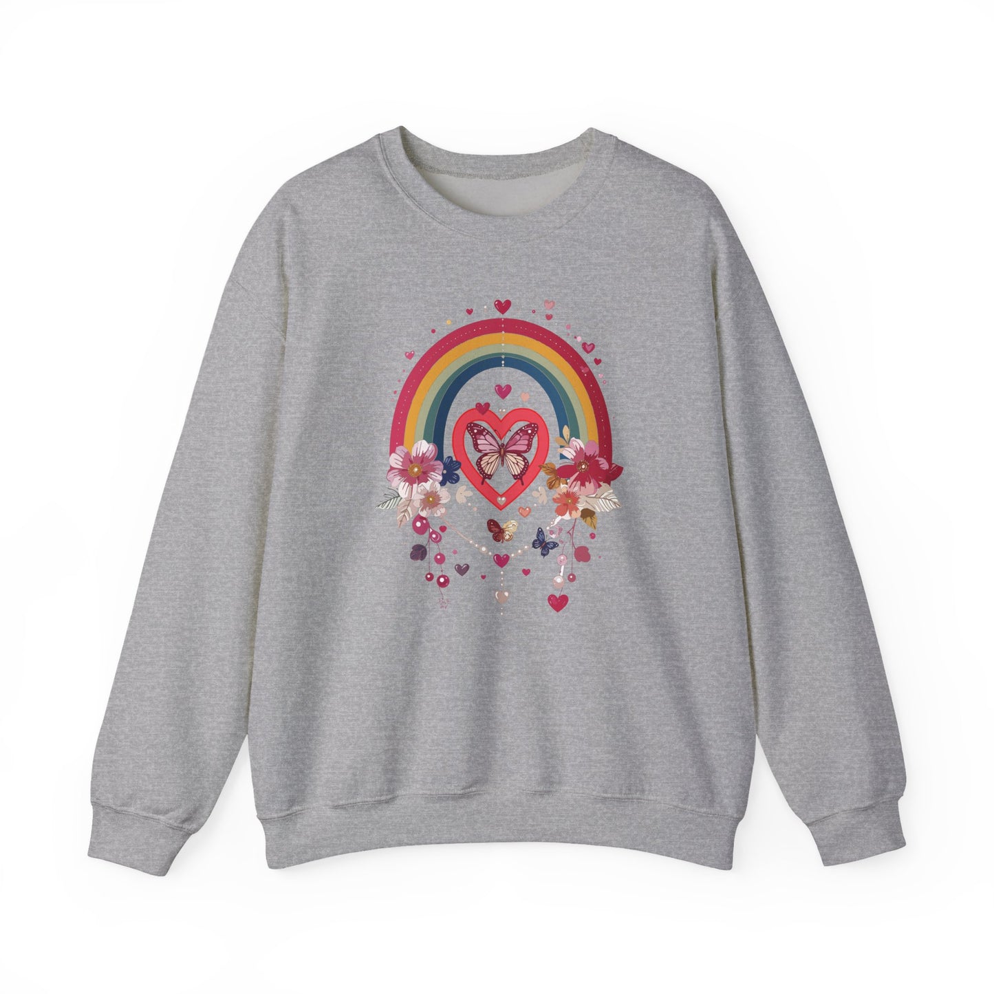 Rainbow Heart Floral Unisex Sweatshirt Crewneck Love Valentine's Day Graphic Gildan 18000