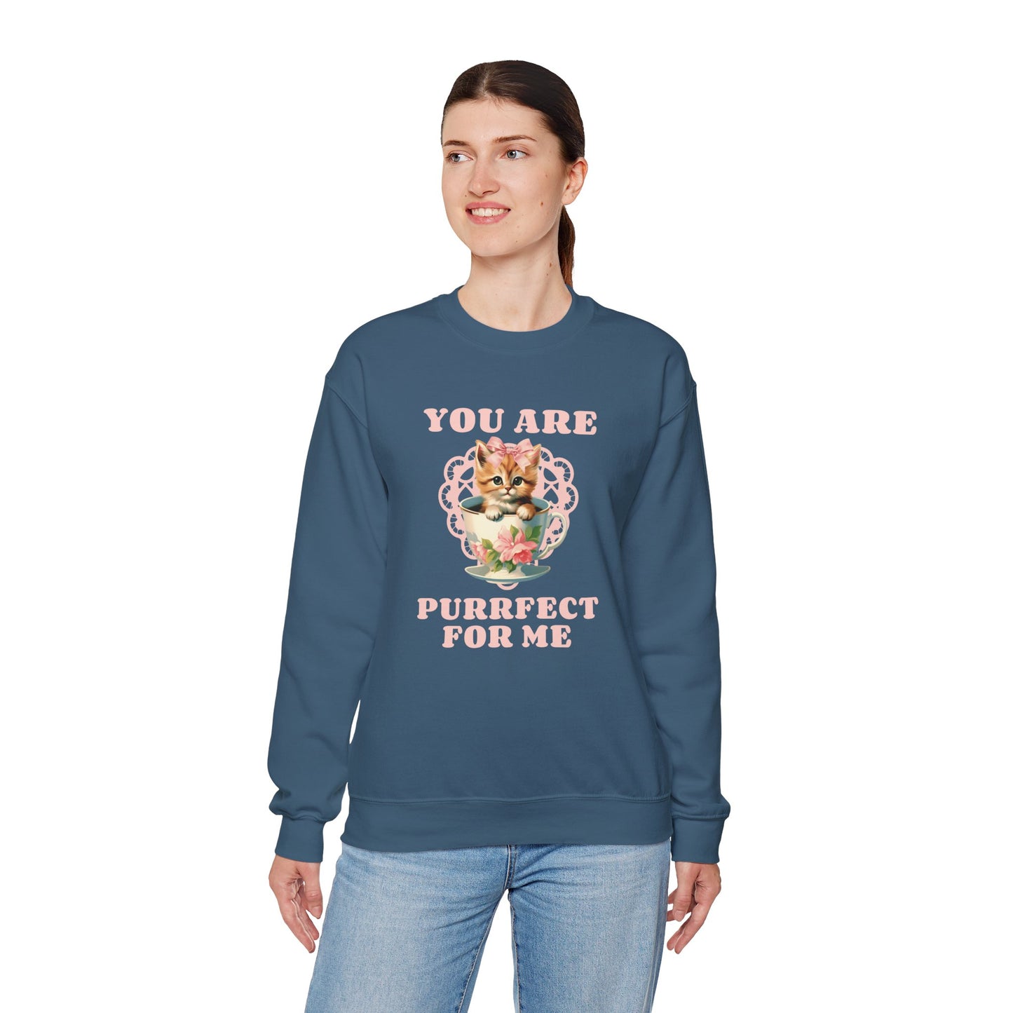 Cat Sweatshirt With Heart Print Valentines Day Unisex 50 50 Cotton Poly Crewneck