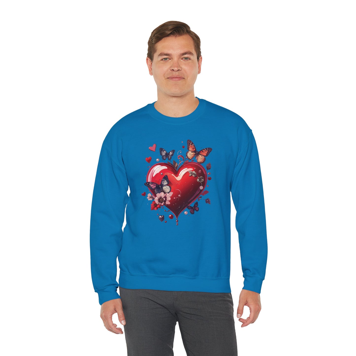 Unisex Heavy Blend Crewneck Sweatshirt Red Heart Floral Design Valentines Day Gift
