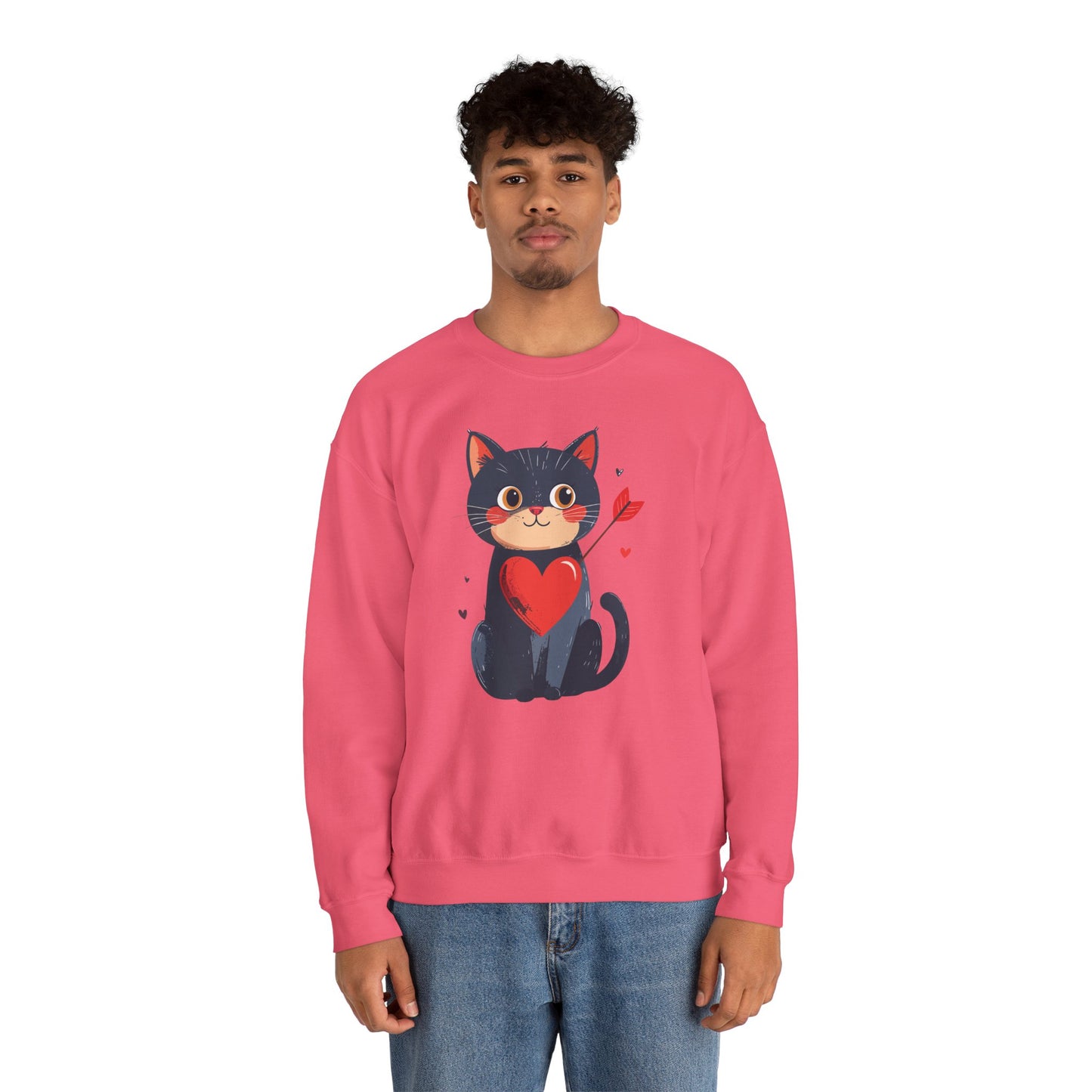 Cat Heart Sweatshirt Unisex Valentines Day Fifty Fifty Cotton Poly 8 Oz Heavy Blend