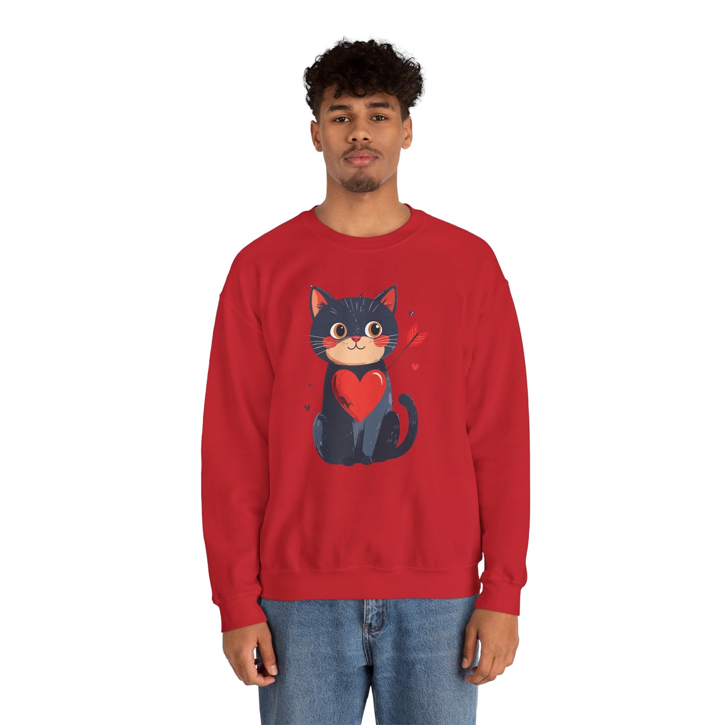 Cat Heart Sweatshirt Unisex Valentines Day Fifty Fifty Cotton Poly 8 Oz Heavy Blend