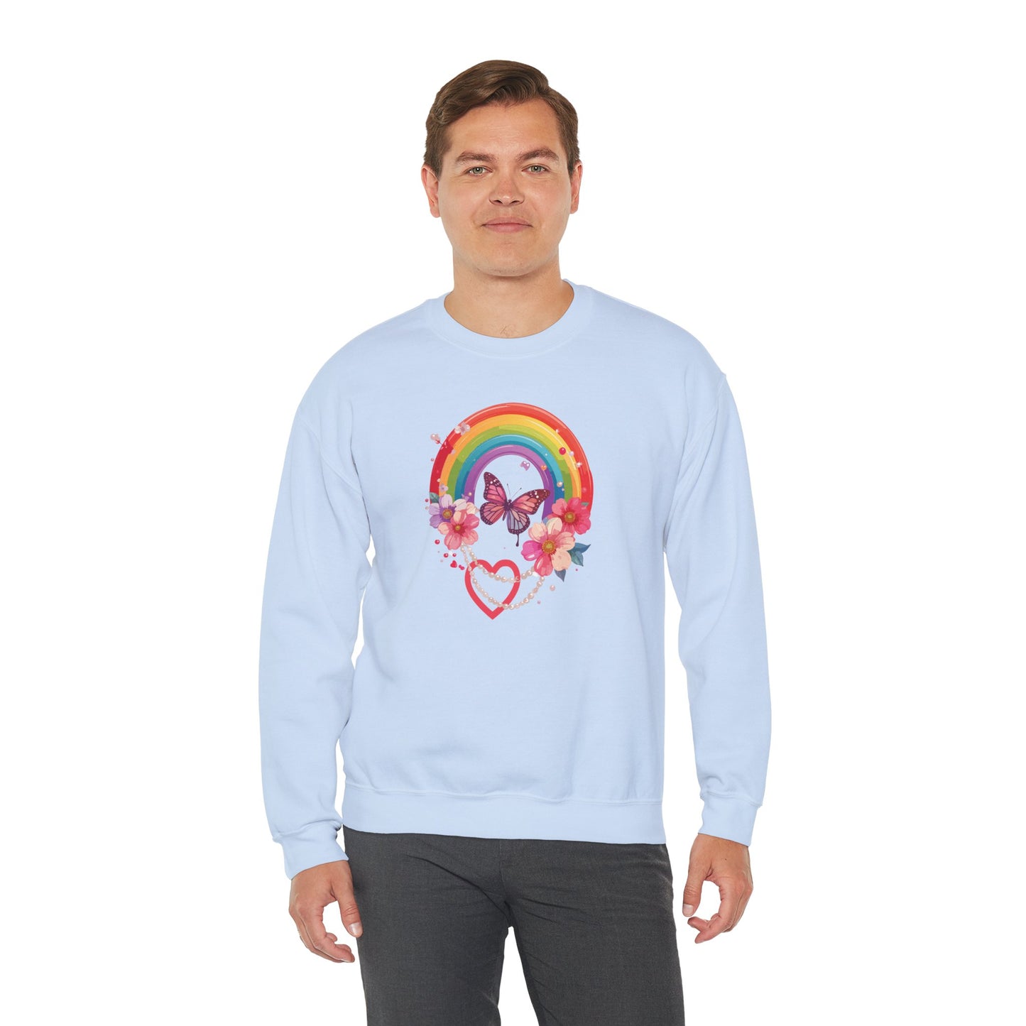 Rainbow Heart Floral Sweatshirt Unisex Valentines Day Love Gift Gildan 18000 Sweatshirt