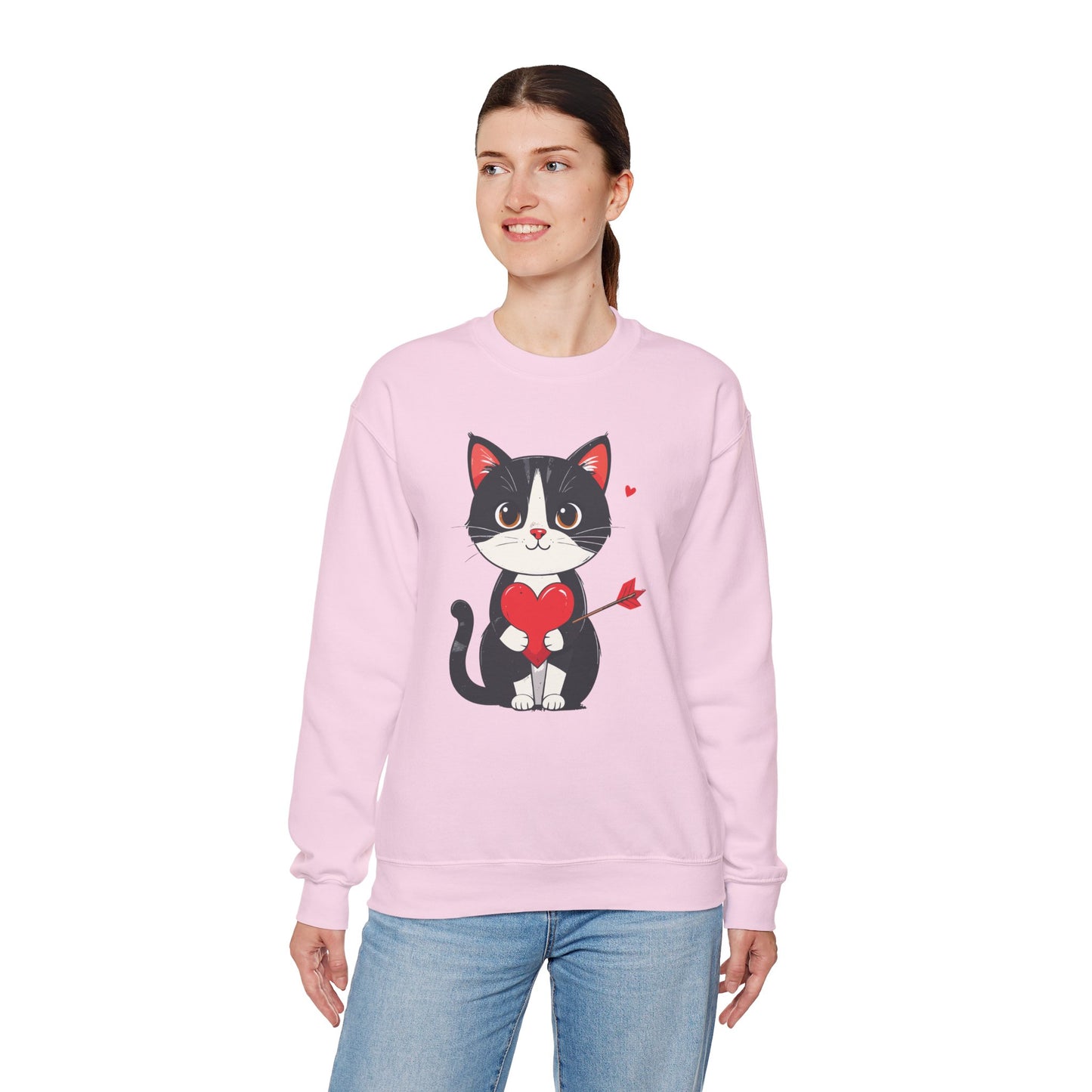 Cat Heart Sweatshirt, Heart Sweatshirt, Cat Sweatshirt, Valentine's Day Sweatshirt, 50/50 Cotton-Poly Animal Sweatshirt 110