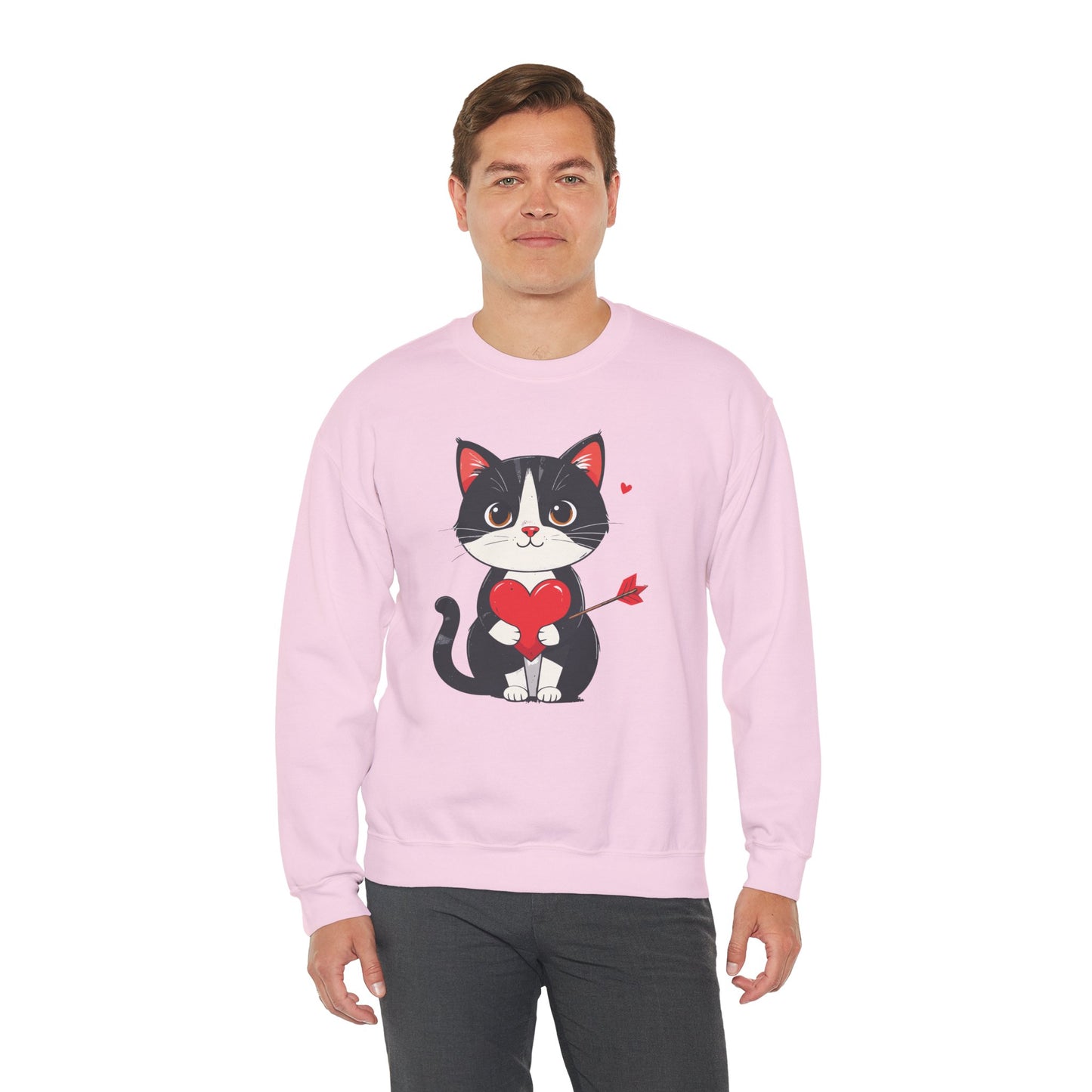 Cat Heart Sweatshirt, Heart Sweatshirt, Cat Sweatshirt, Valentine's Day Sweatshirt, 50/50 Cotton-Poly Animal Sweatshirt 110