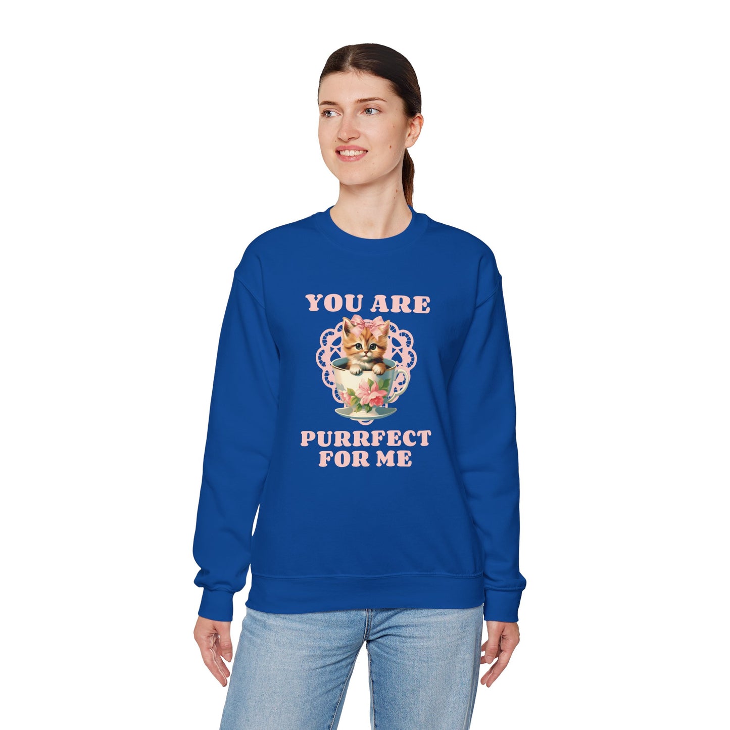 Cat Sweatshirt With Heart Print Valentines Day Unisex 50 50 Cotton Poly Crewneck