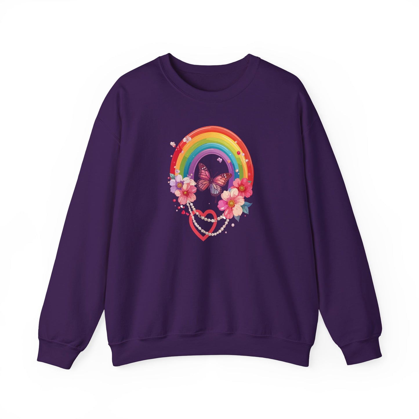 Rainbow Heart Floral Sweatshirt Unisex Valentines Day Love Gift Gildan 18000 Sweatshirt