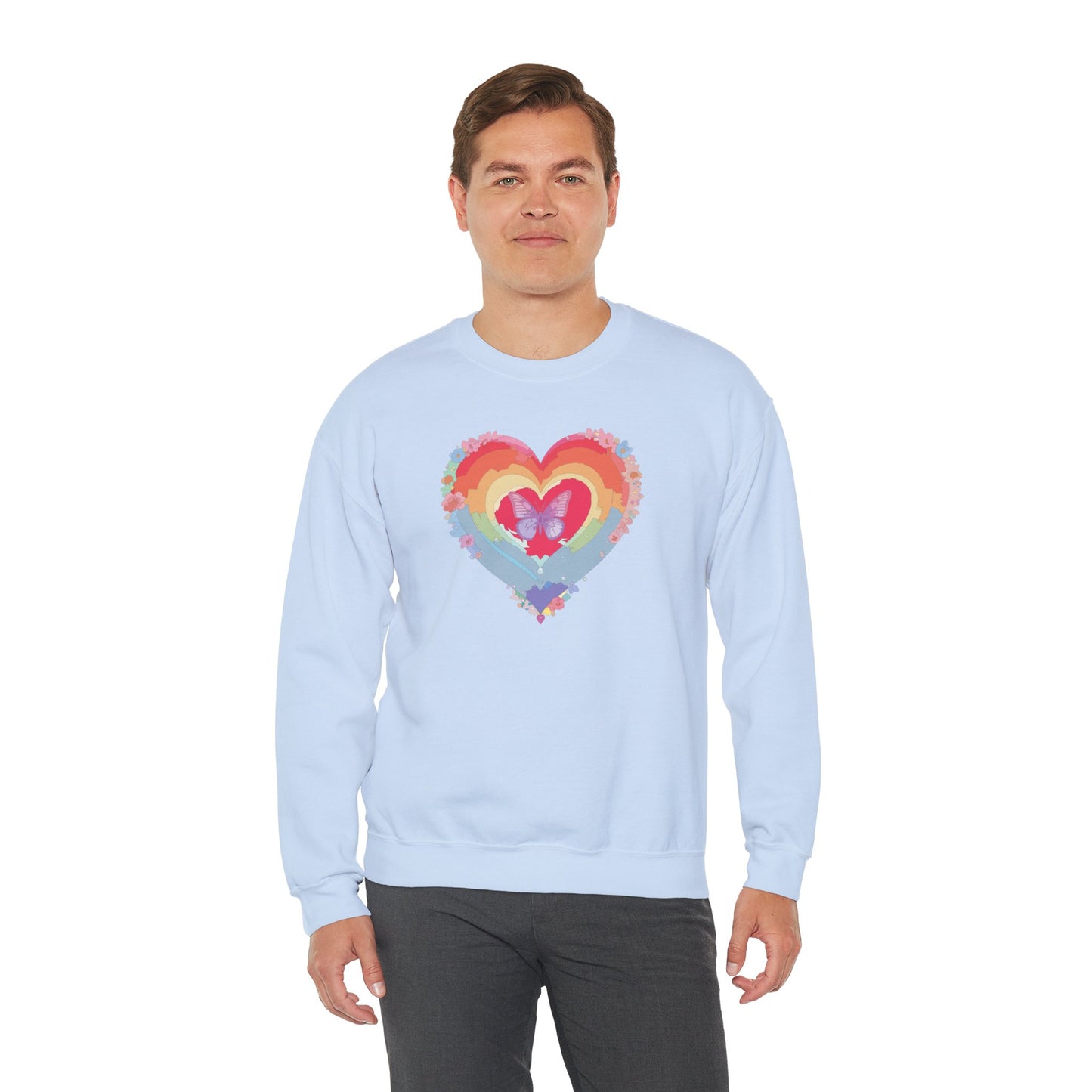 Rainbow Heart Floral Sweatshirt For Valentines Day Unisex Heavy Blend Crewneck Warm