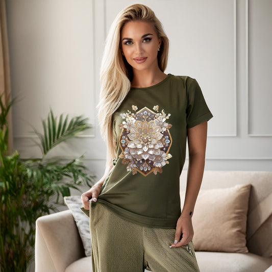 Floral Shirt, Shirt with Flower, Tee Shirt with Antique Flower
