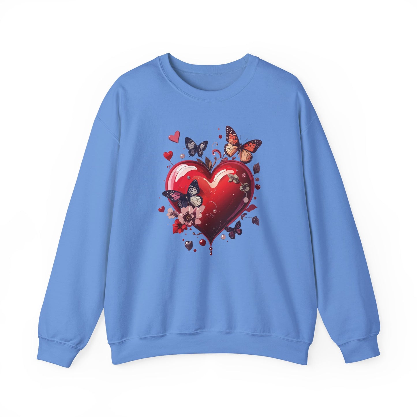 Unisex Heavy Blend Crewneck Sweatshirt Red Heart Floral Design Valentines Day Gift