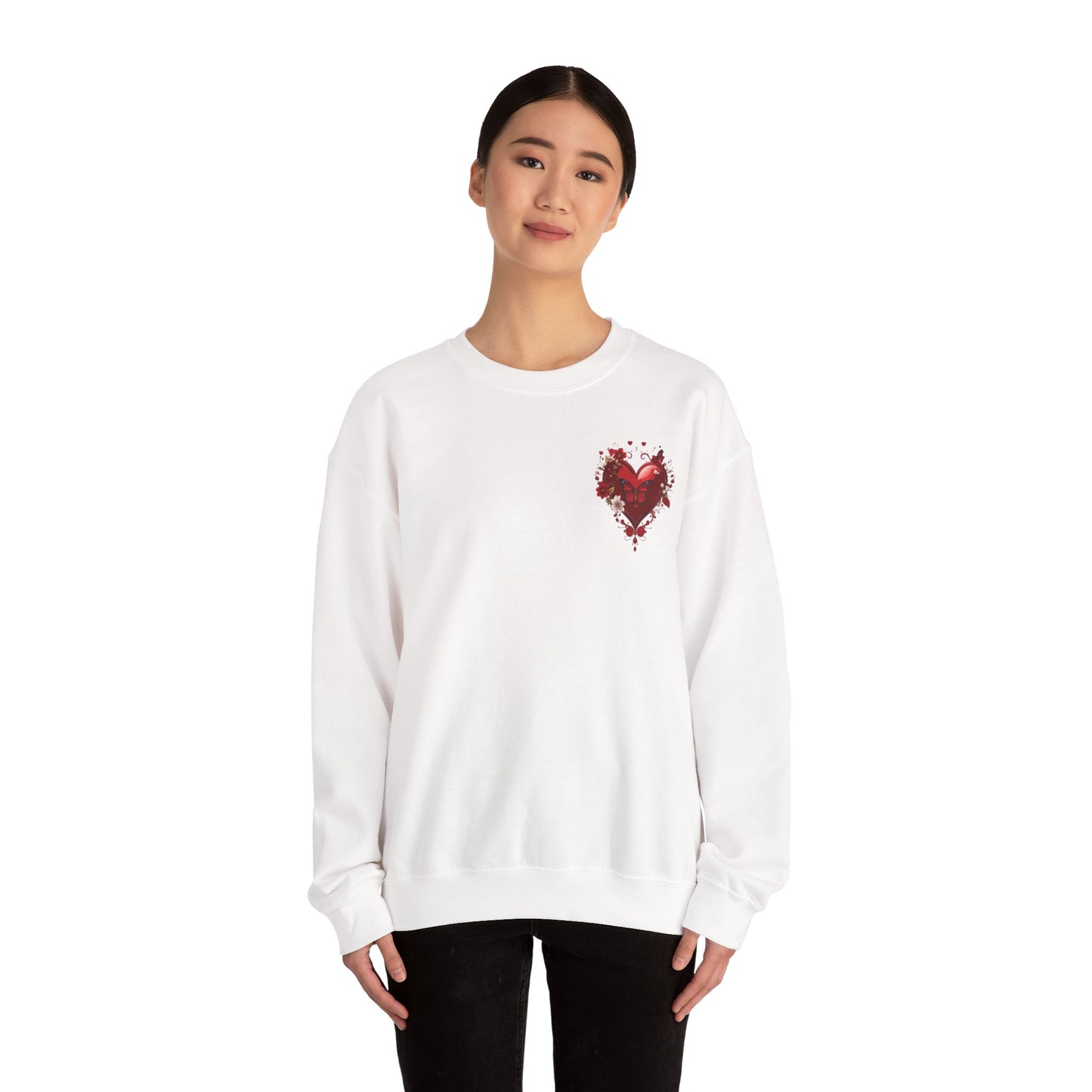 Floral Red Heart Sweatshirt Unisex Valentines Day Love Print Cozy Heavy Blend Crewneck
