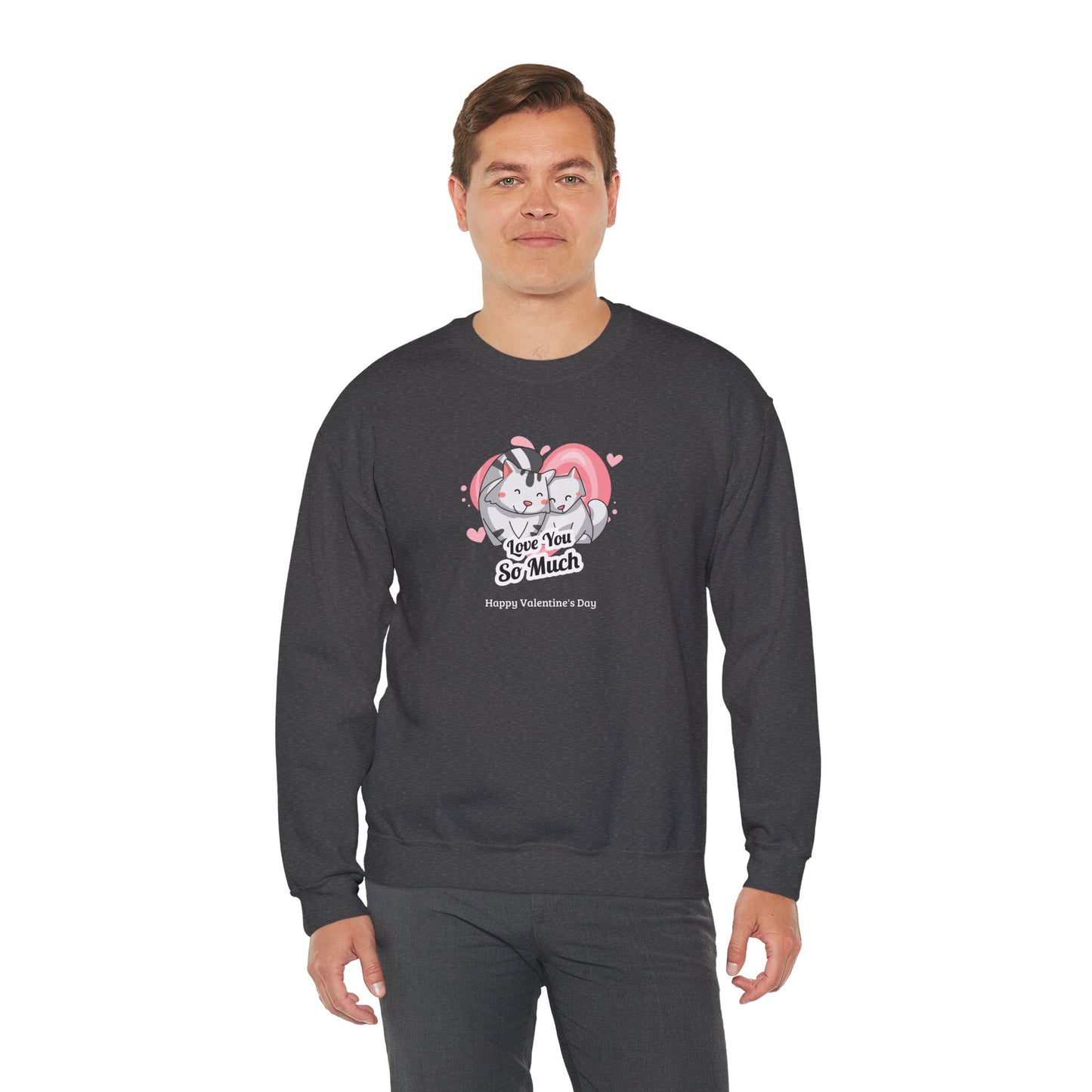 Cat Heart Sweatshirt Valentines Day Unisex 50 50 Cotton Poly Crewneck Gildan 18000