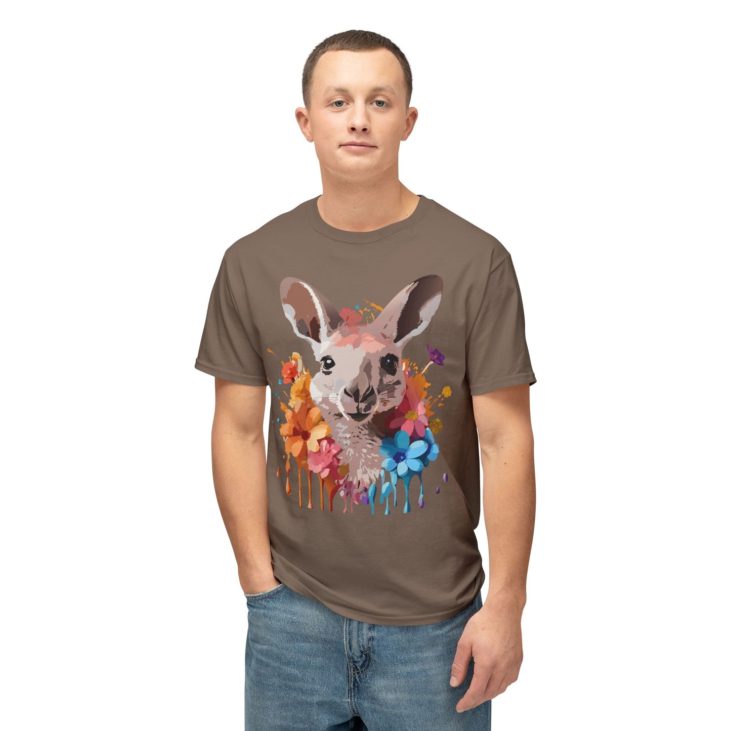 Kangaroo T-Shirt, Vintage Kangaroo Tee, Floral Tees, Kangaroo Art Design Shirt, Tee Shirt with Kangaroo 1